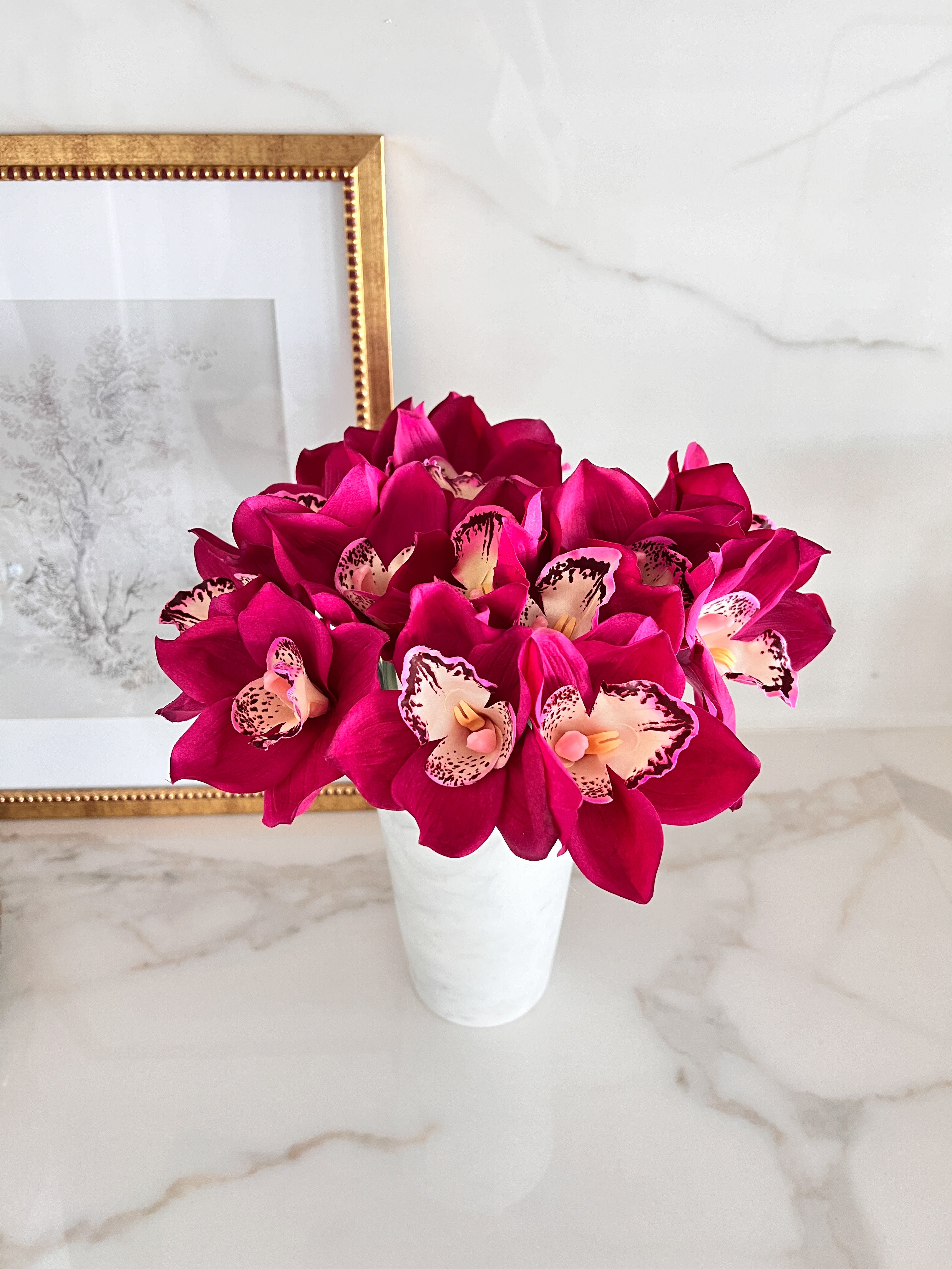 Real Touch Deep Pink Cymbidium Orchids Stem