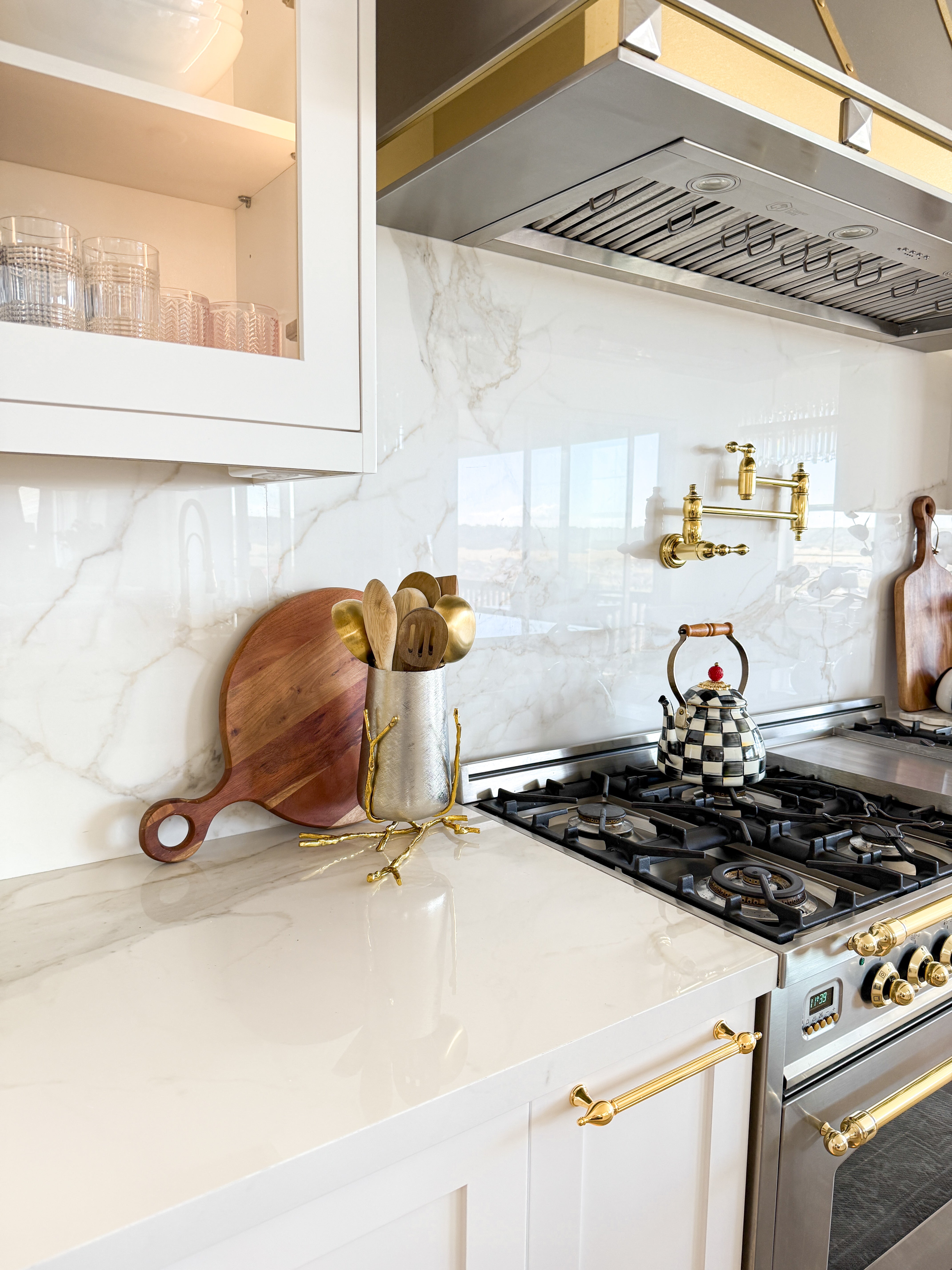 Silver with Gold Branch Base Kitchen Utensil Holder
