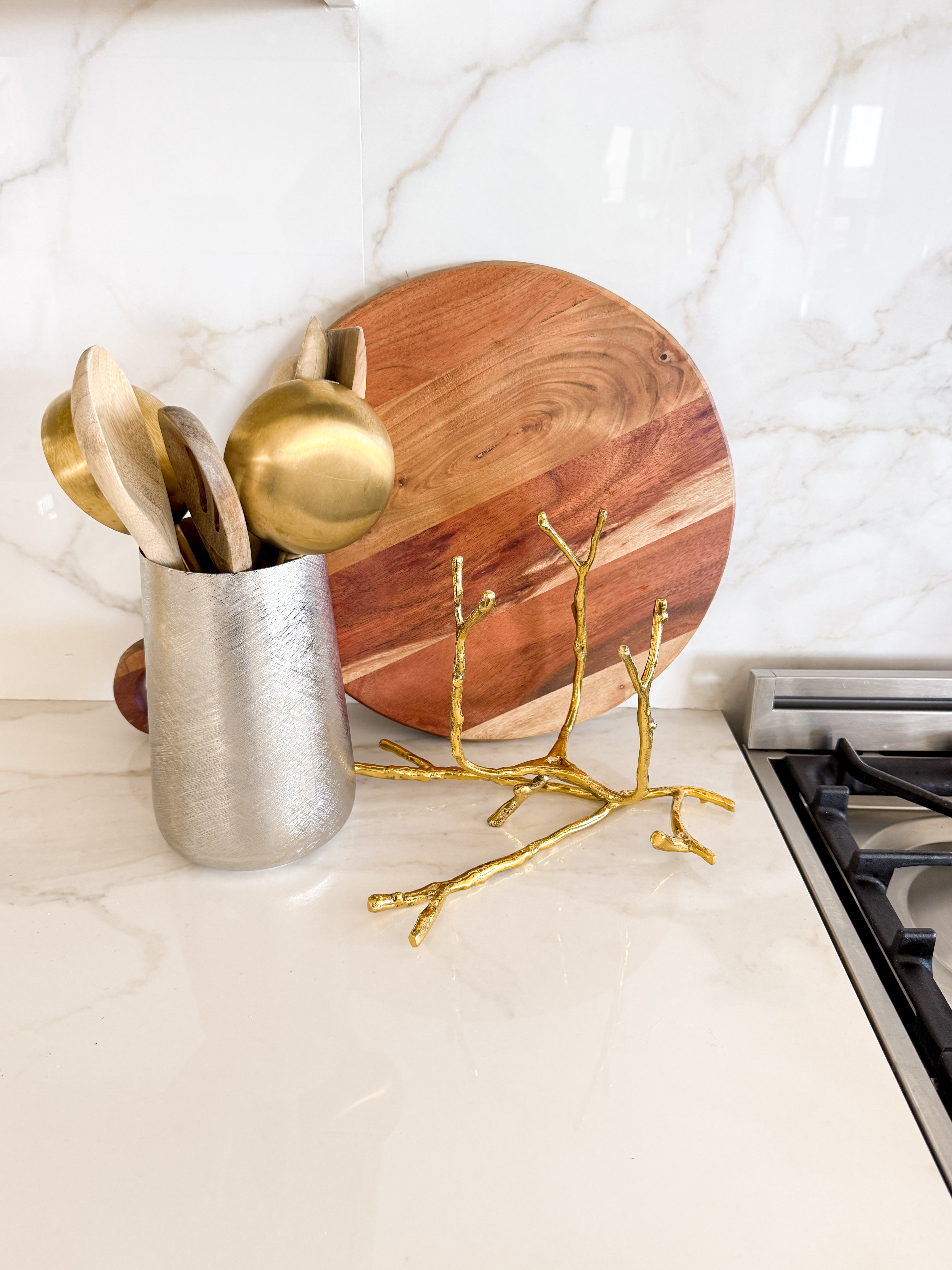 Silver with Gold Branch Base Kitchen Utensil Holder
