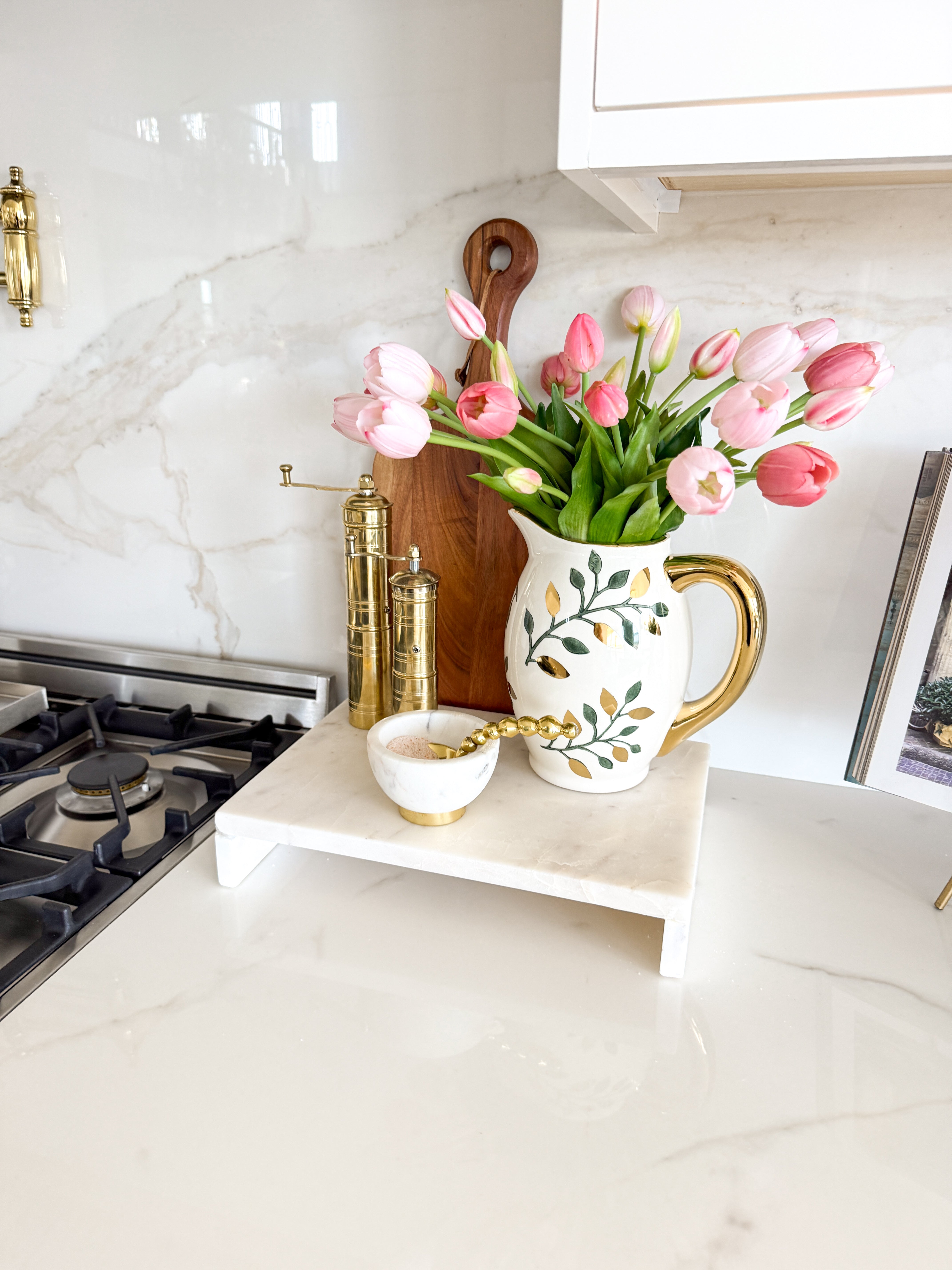 White and Gold Leaf Print Pitcher