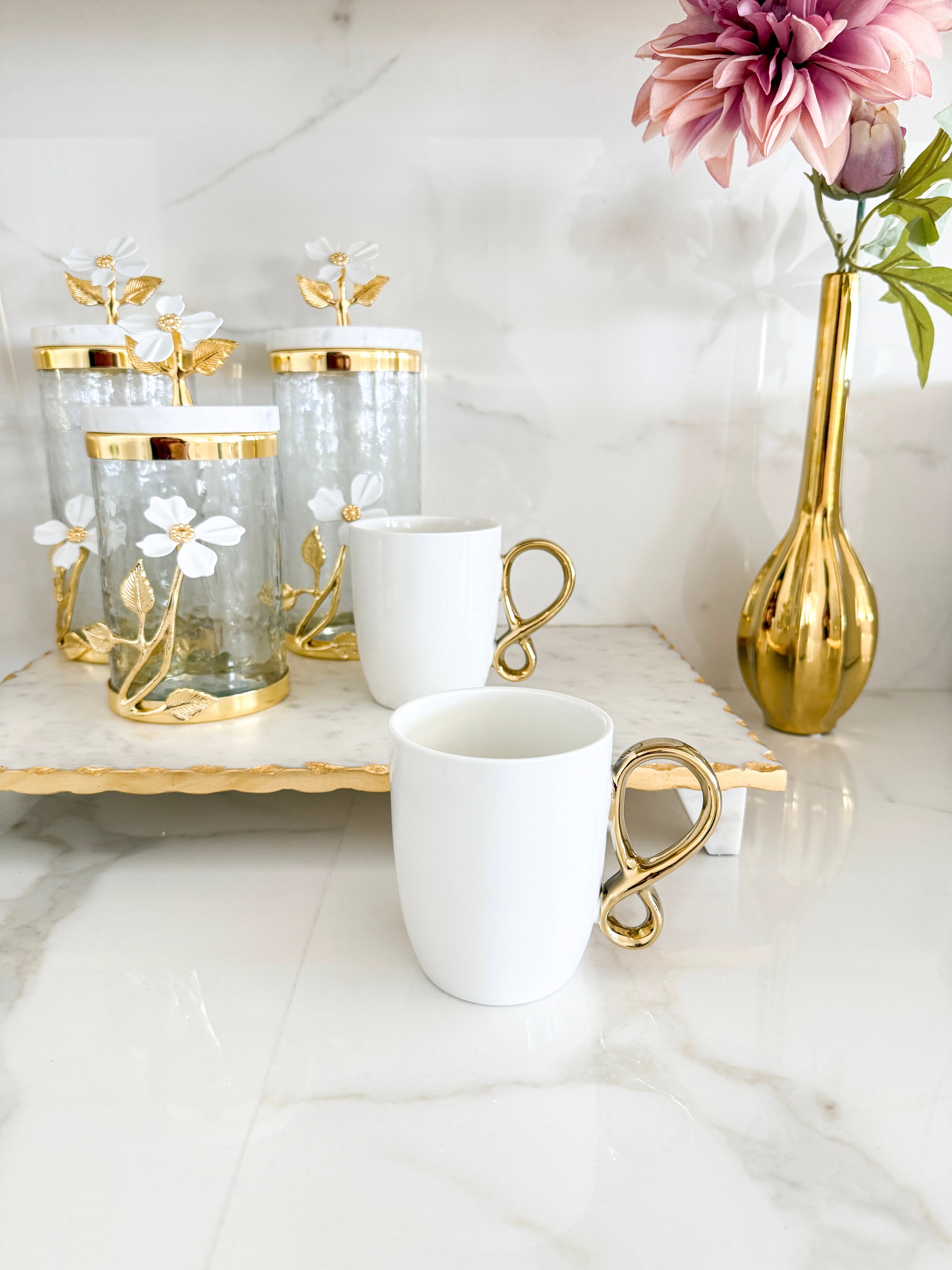 White Mug with Gold Infinity Handle