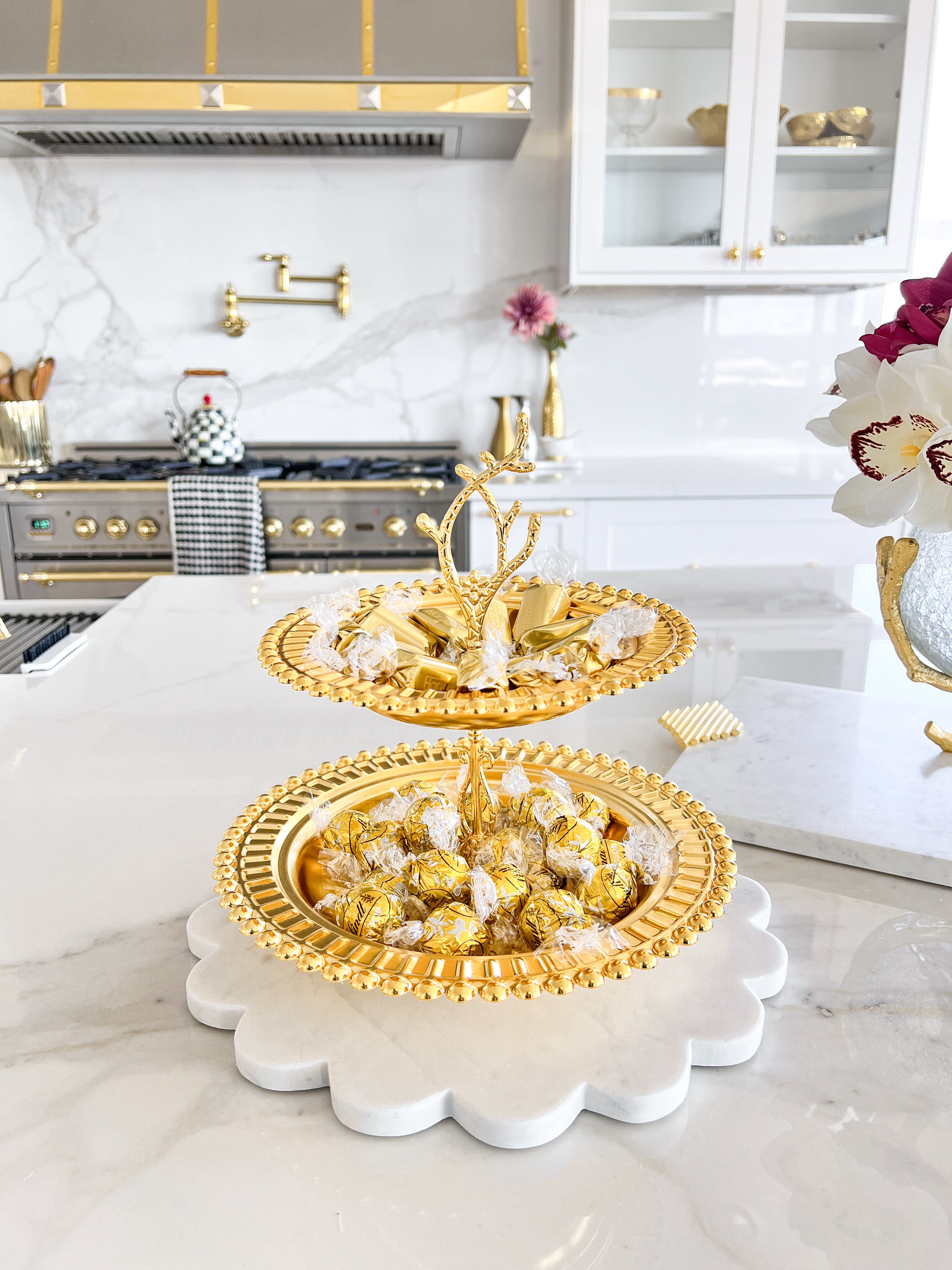 Gold Beaded 2-Tier Stand Server