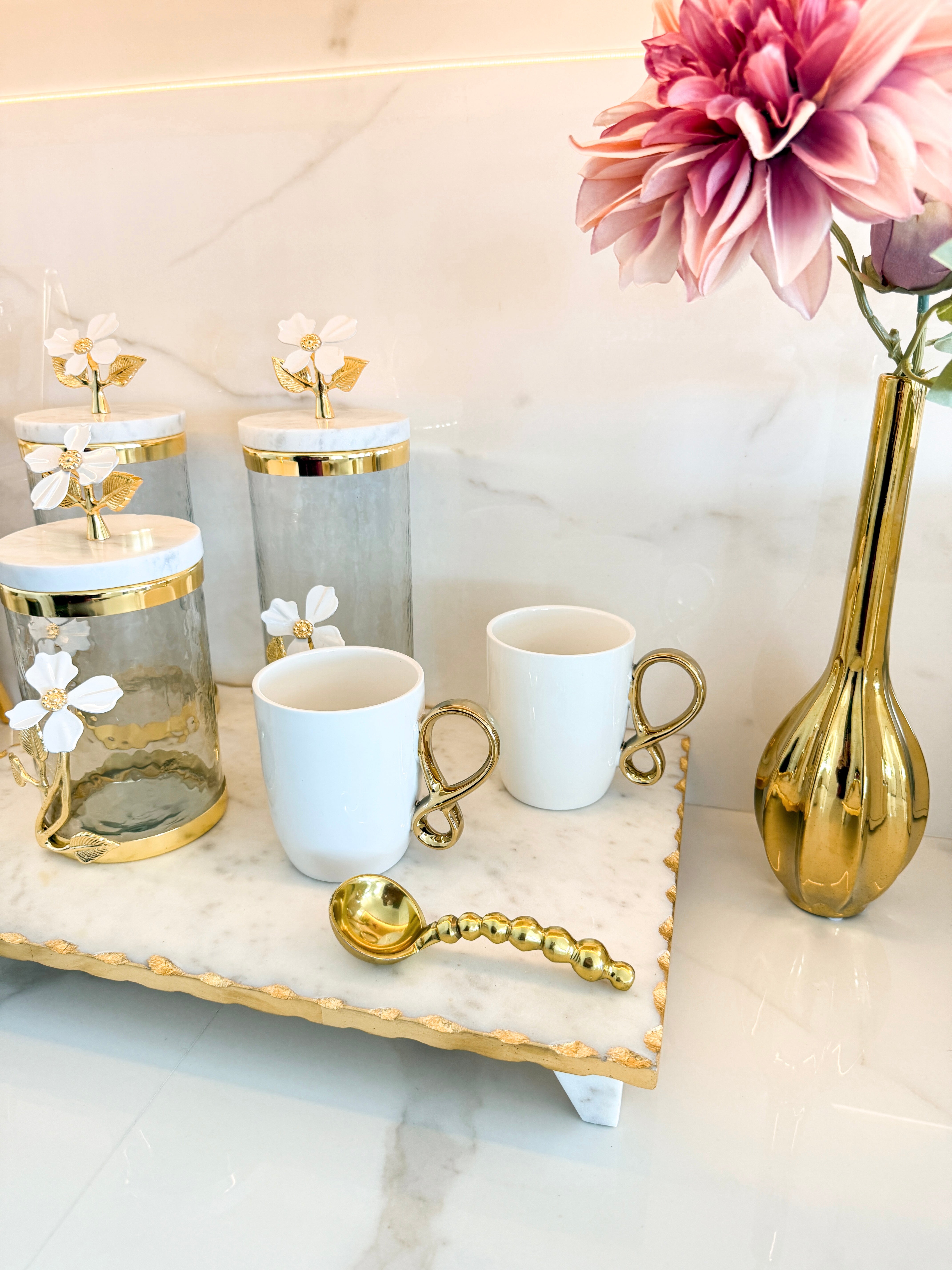 White Mug with Gold Infinity Handle