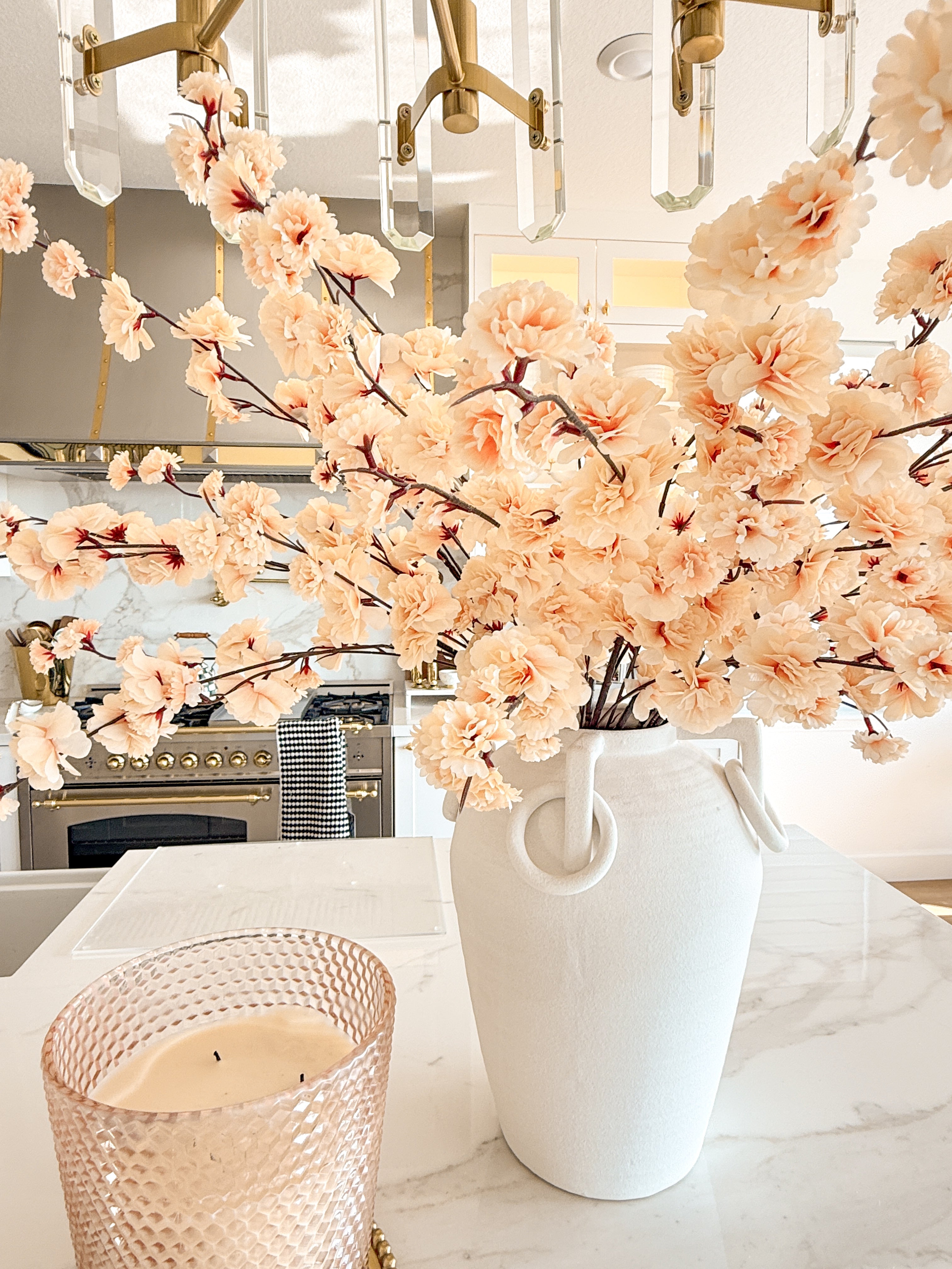 Faux Champagne Peach Cherry Blossom Stem (Pack of 3 Stems)