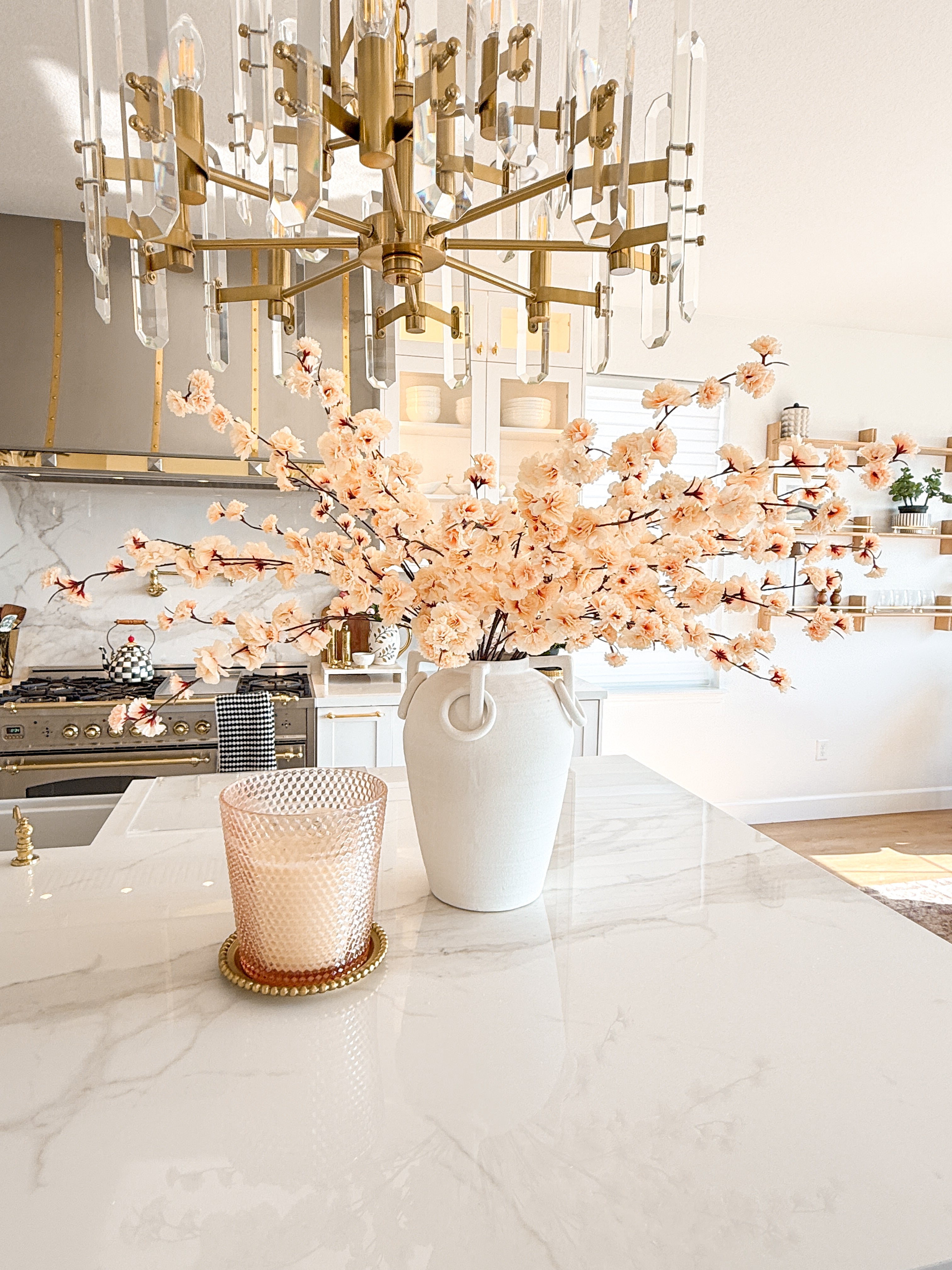 Faux Champagne Peach Cherry Blossom Stem (Pack of 3 Stems)