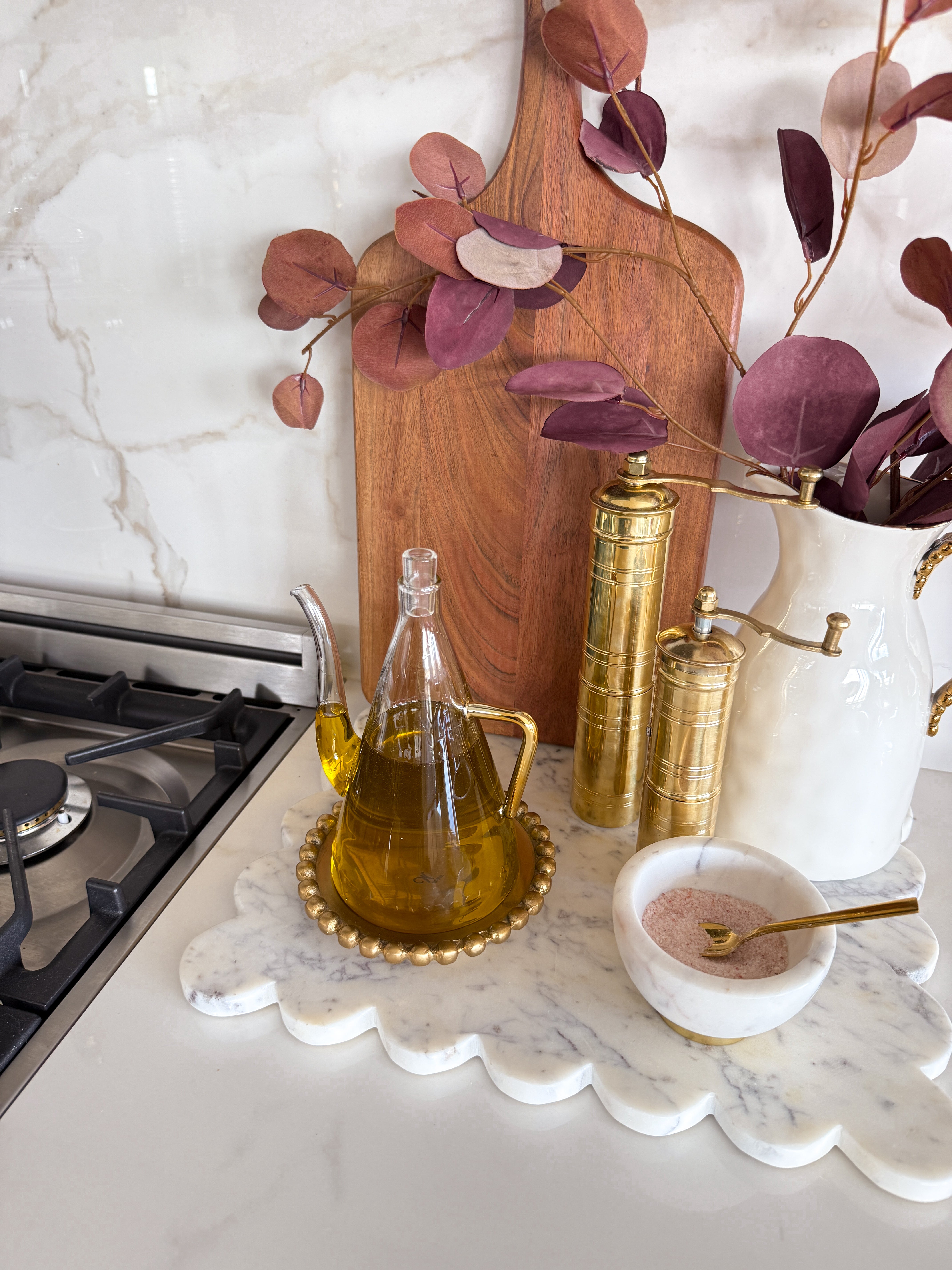 Glass Oil Dispenser with Gold Handle