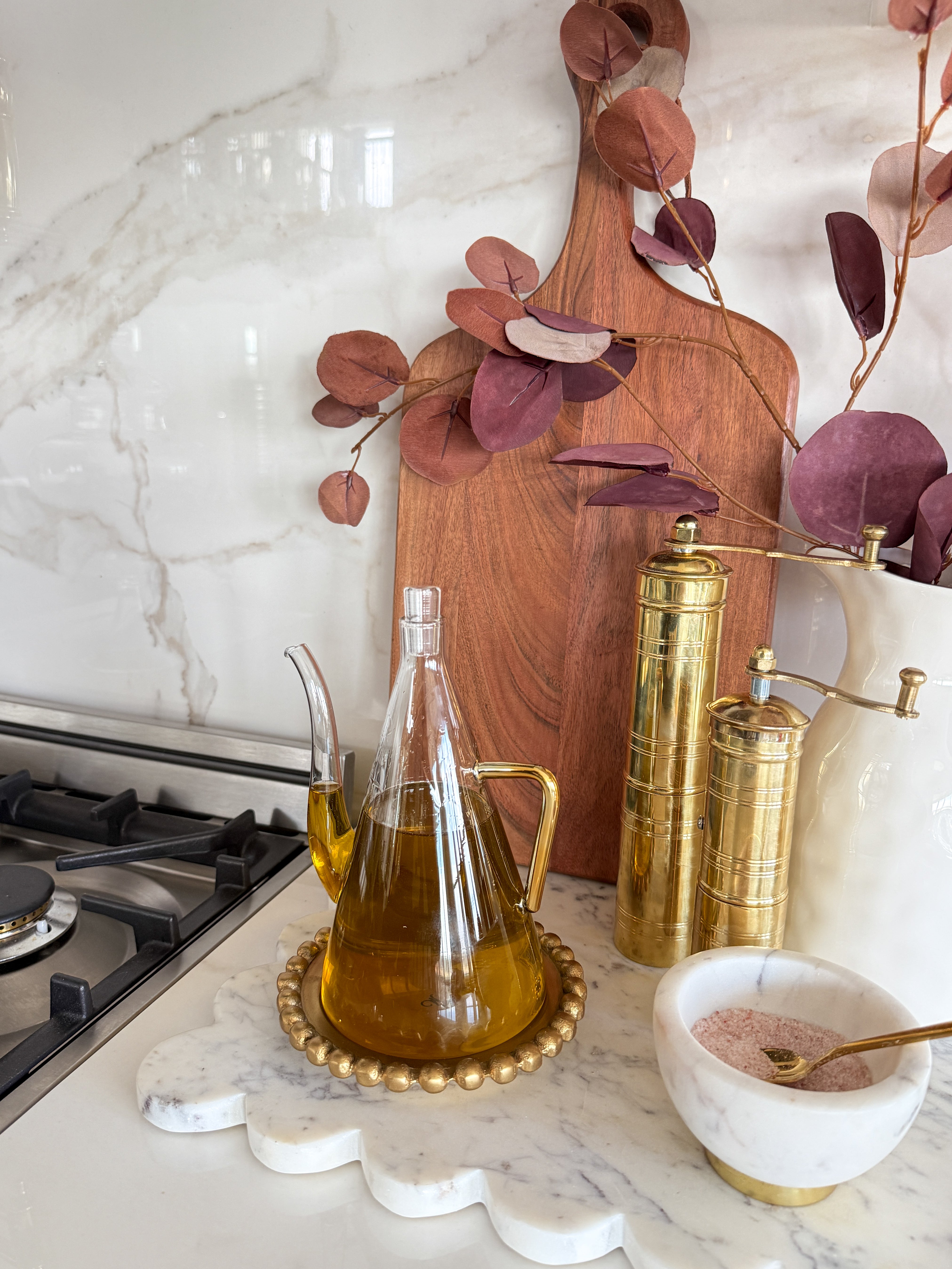 Glass Oil Dispenser with Gold Handle