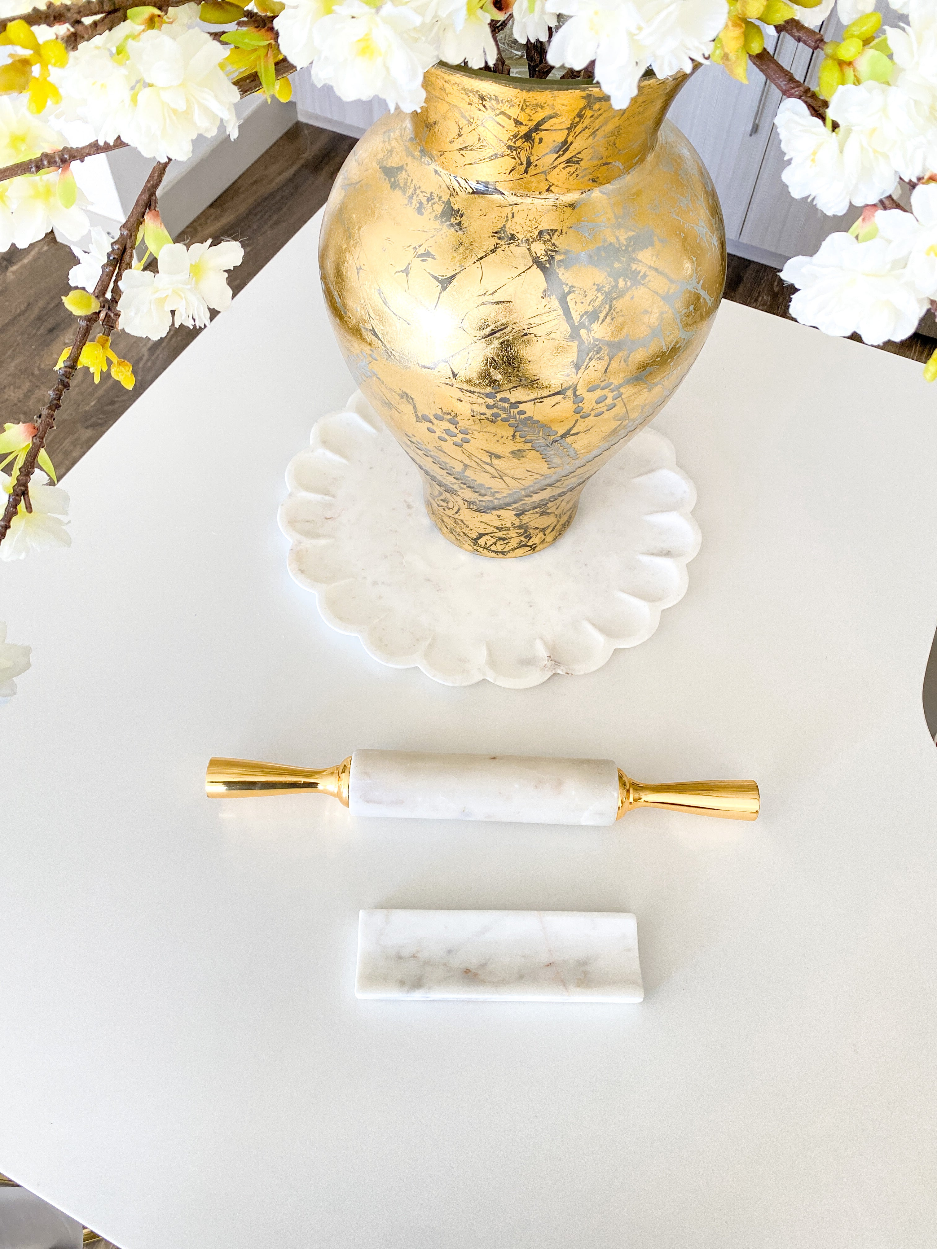 Marble Rolling Pin with Gold Handle