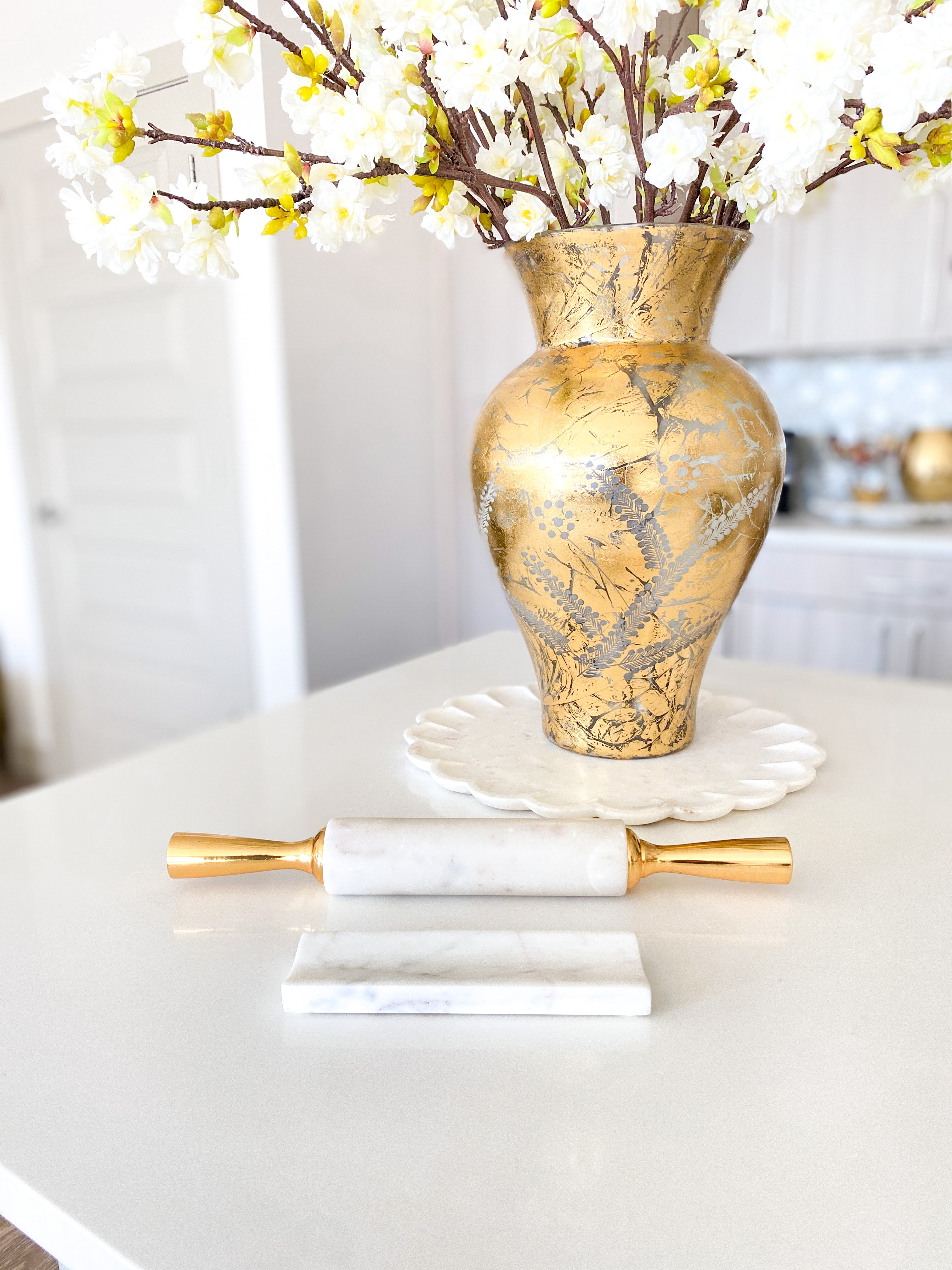 Marble Rolling Pin with Gold Handle