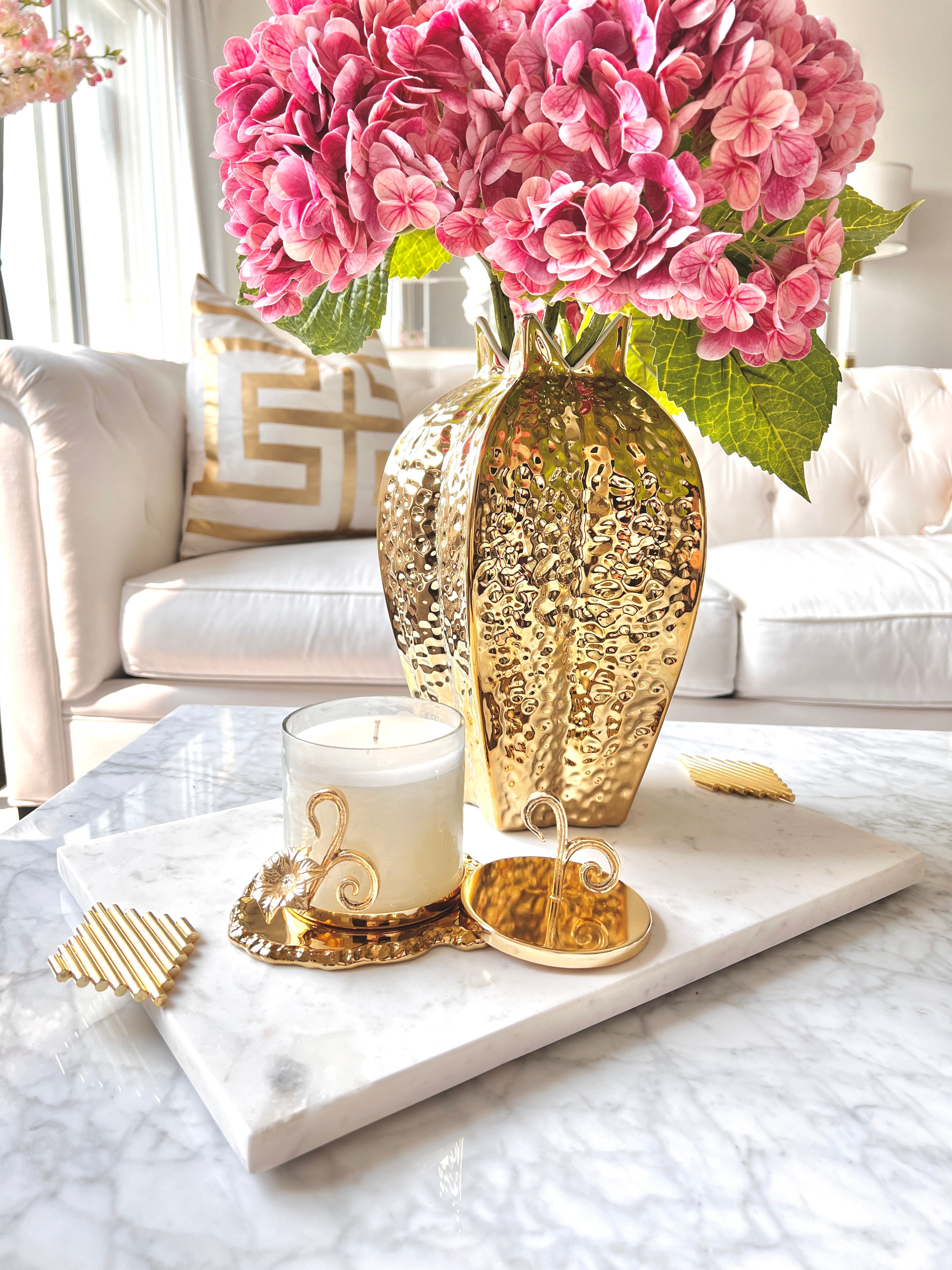 Candle Glass Jar with Gold Flower Lid