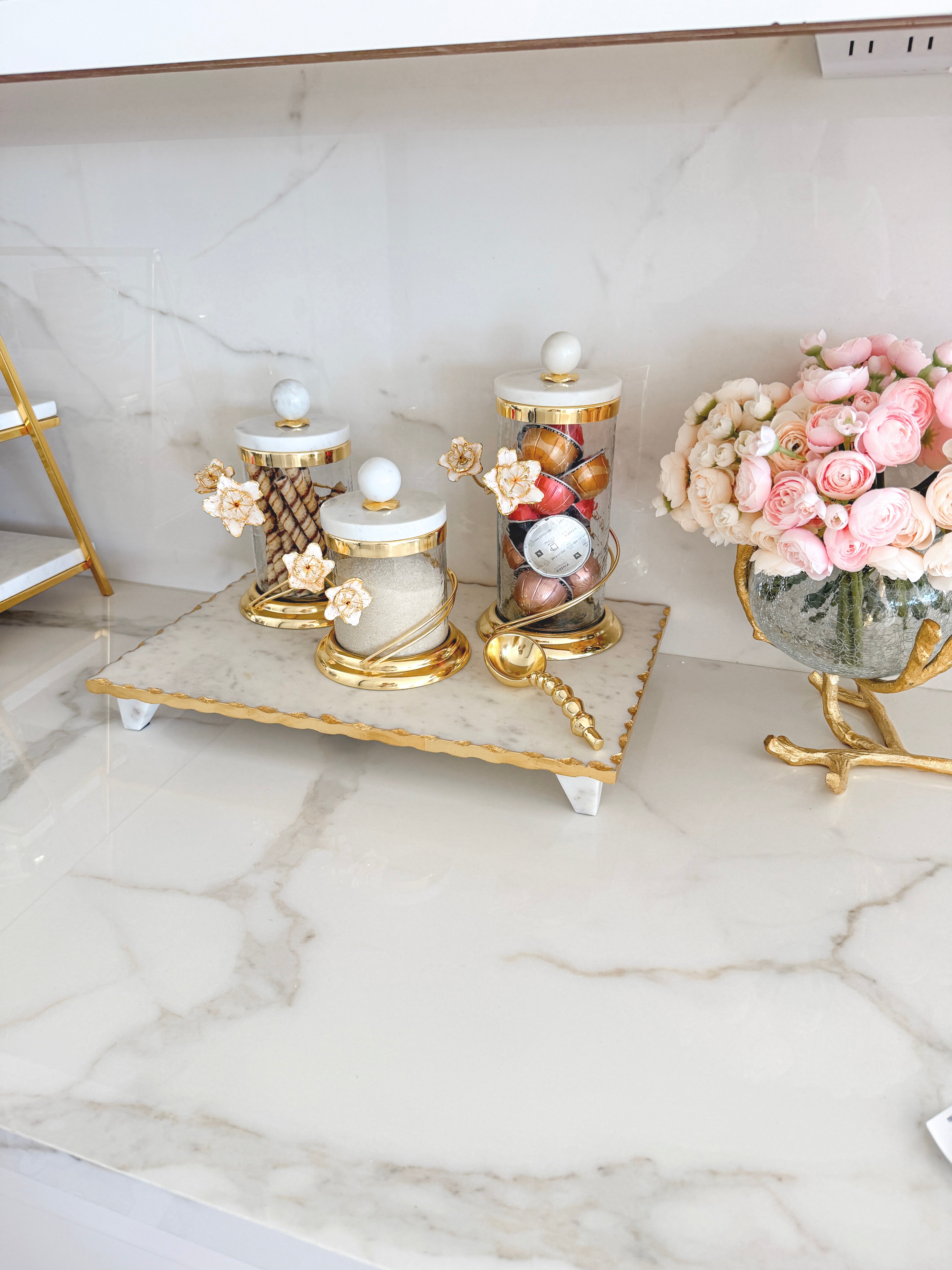 Marble Gold Wrapped Flower Canister