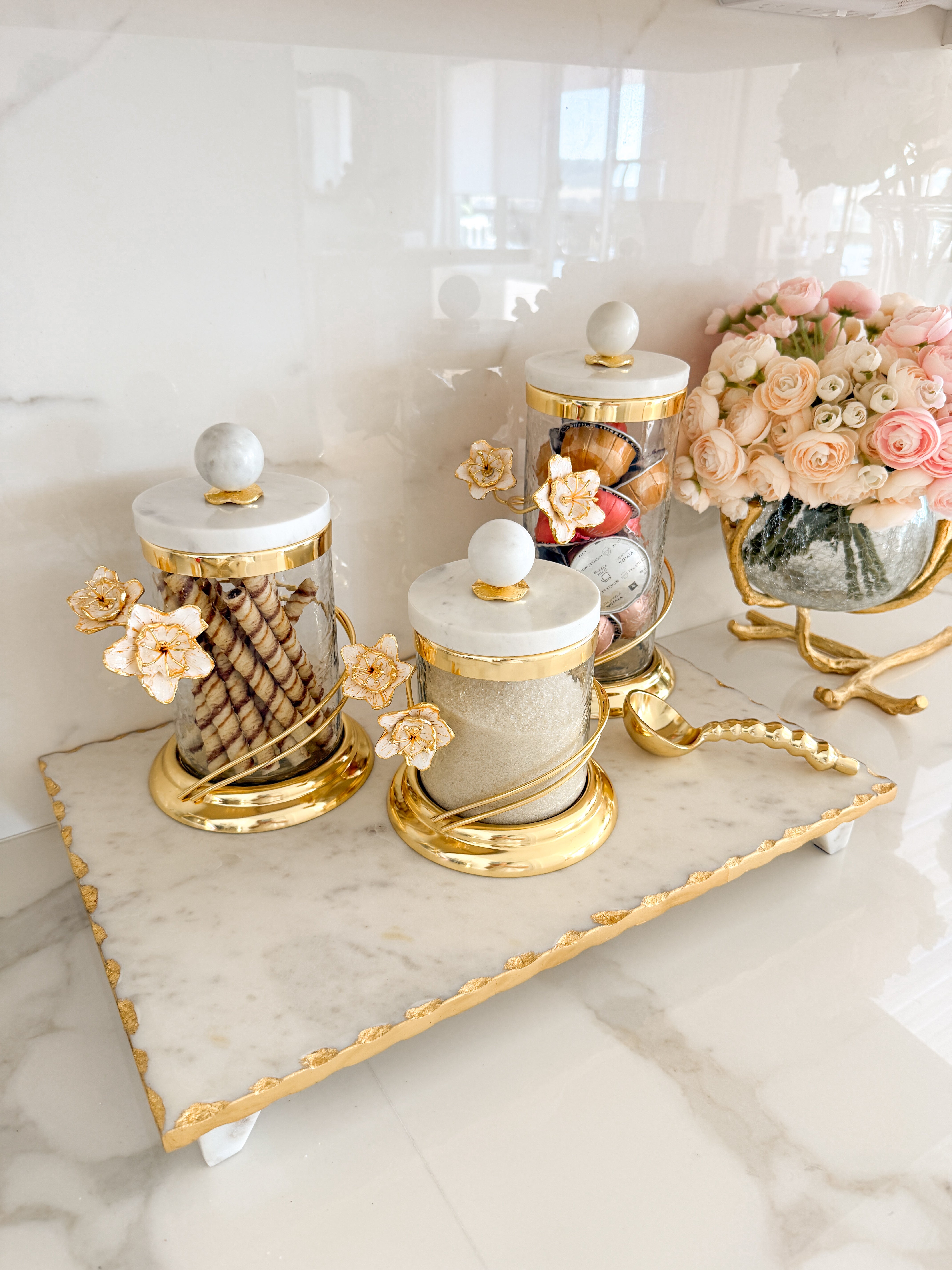 Marble Gold Wrapped Flower Canister