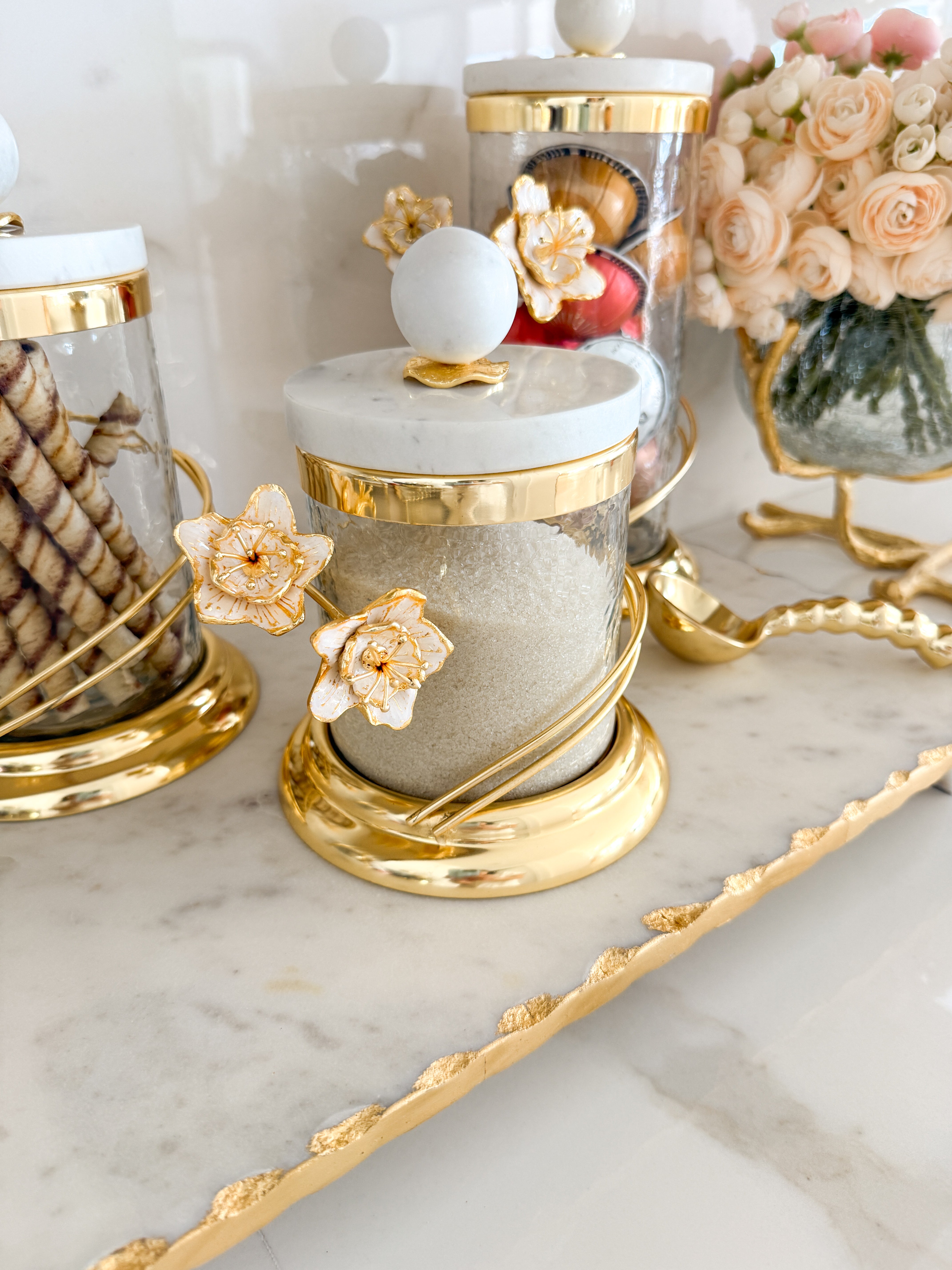 Marble Gold Wrapped Flower Canister