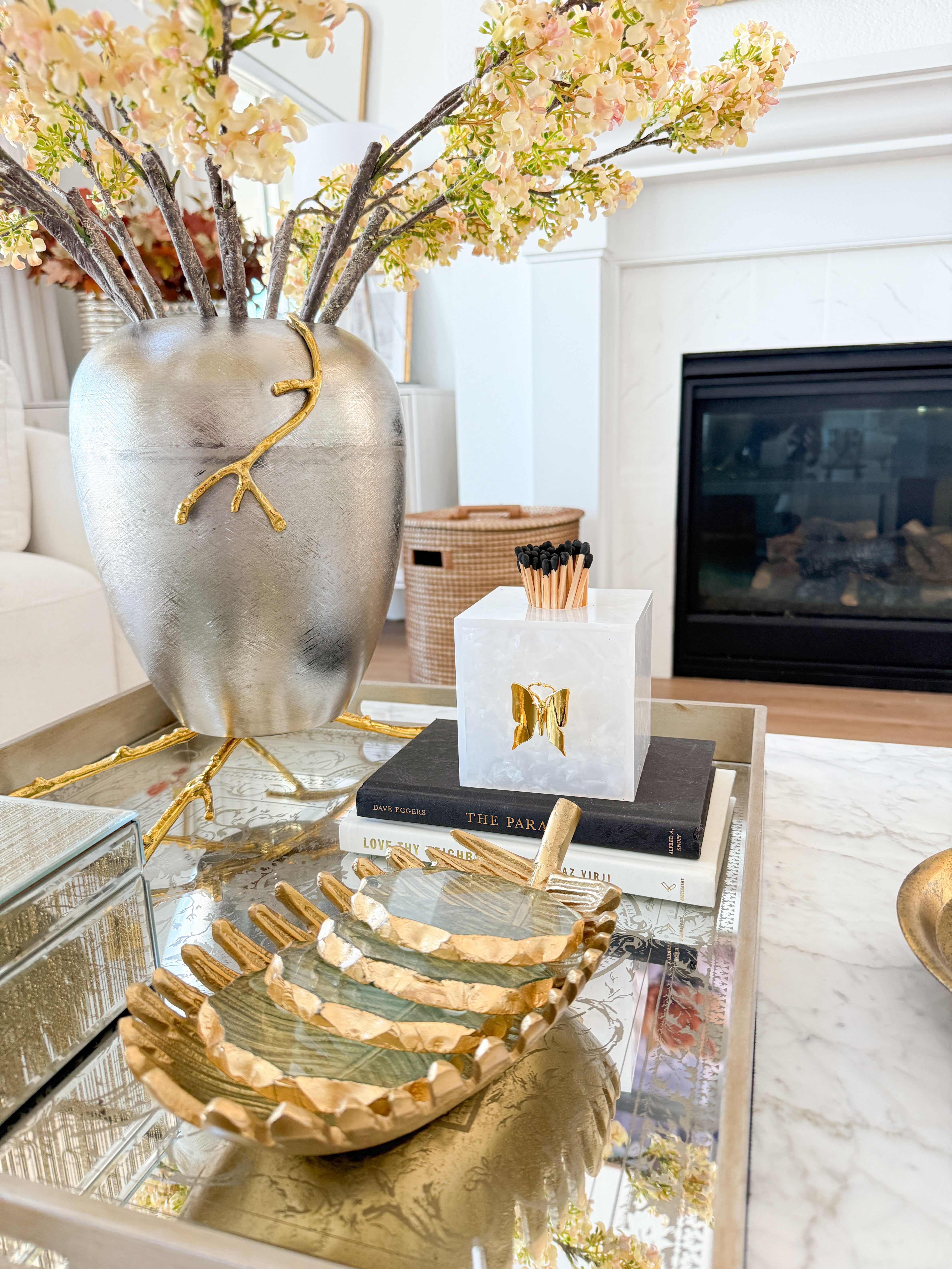 White and Gold Butterfly Spoon Holder/Match Jar