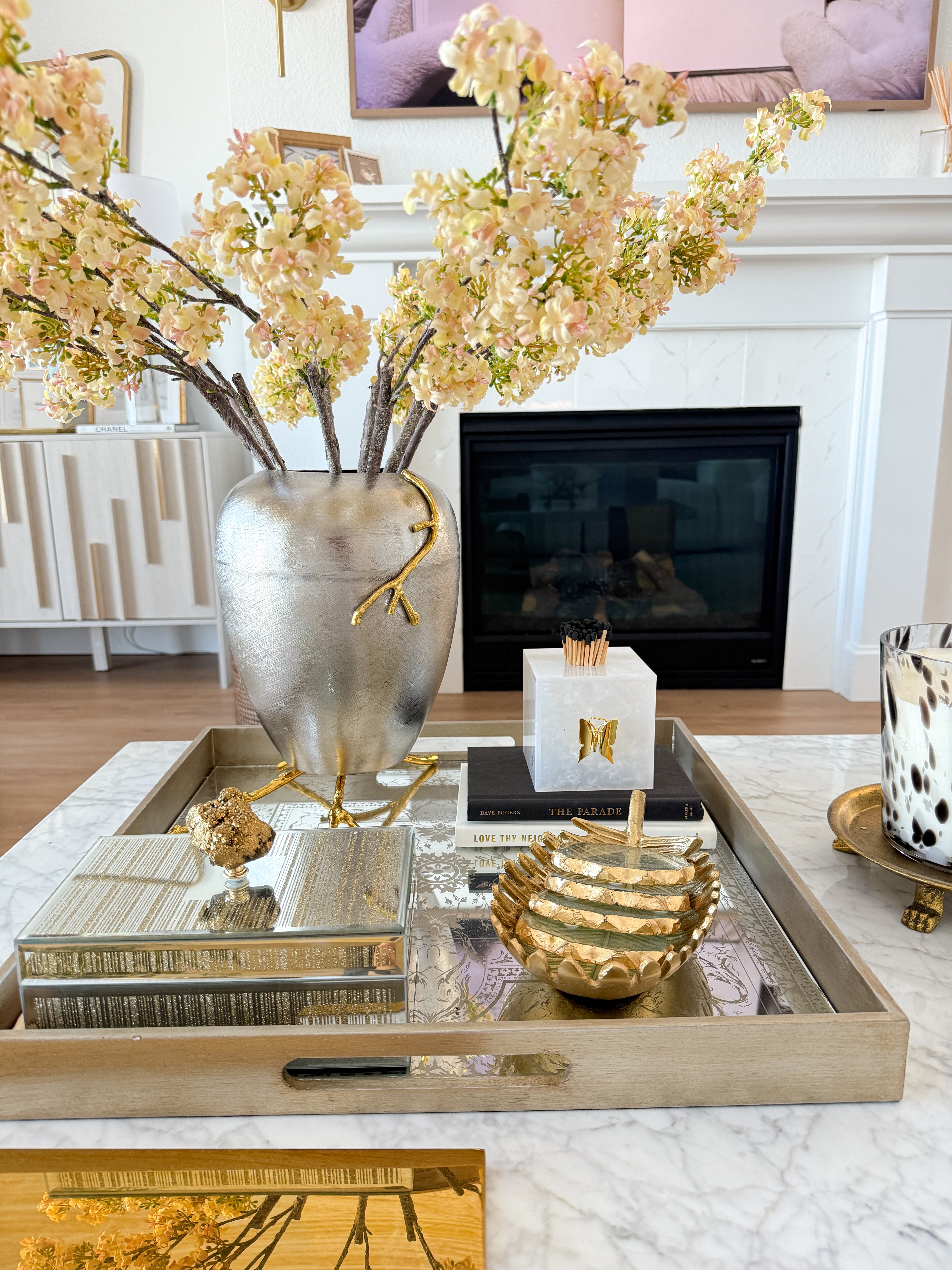 White and Gold Butterfly Spoon Holder/Match Jar