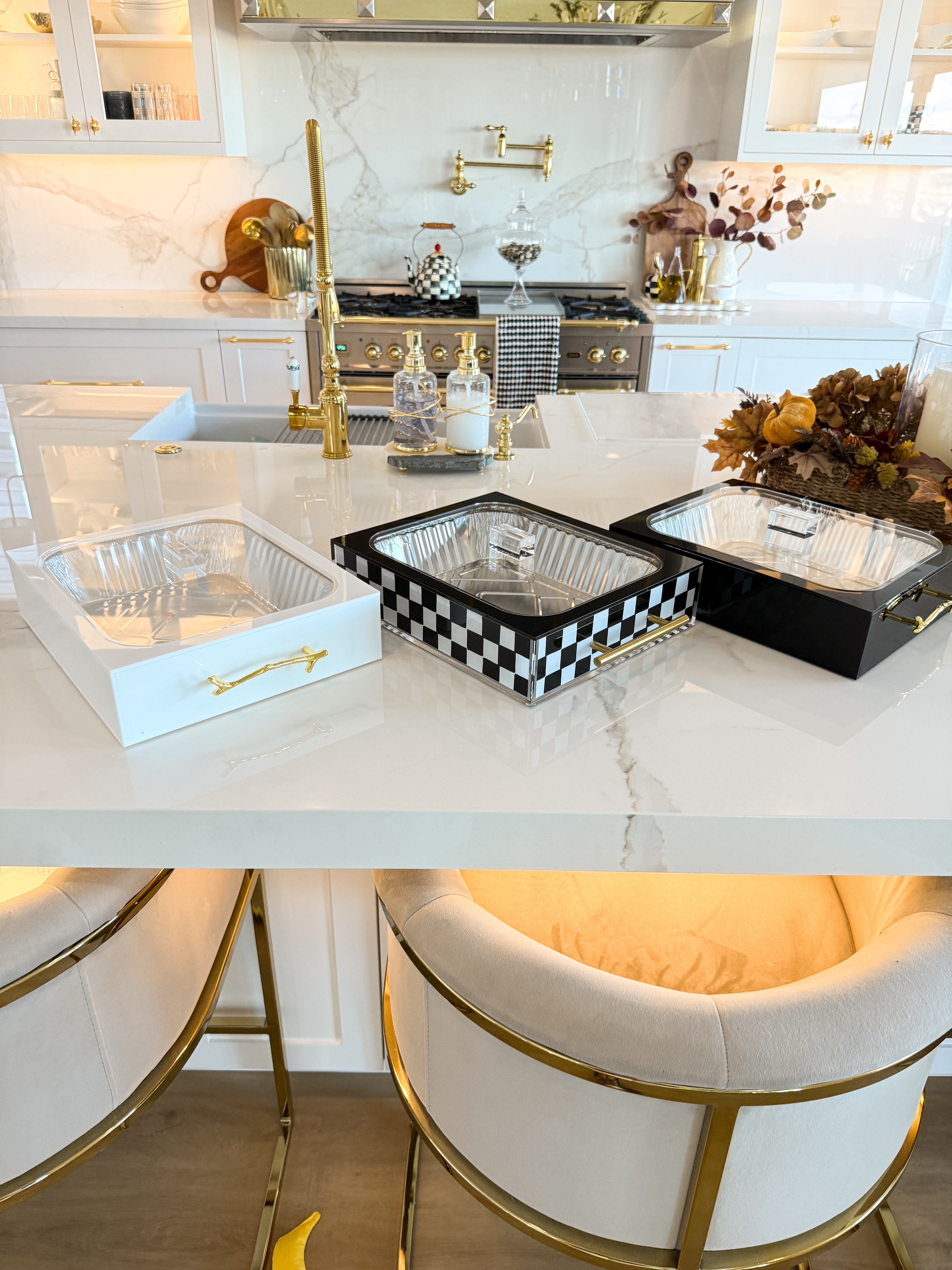 Acrylic Pan Holder Server With Gold Handles