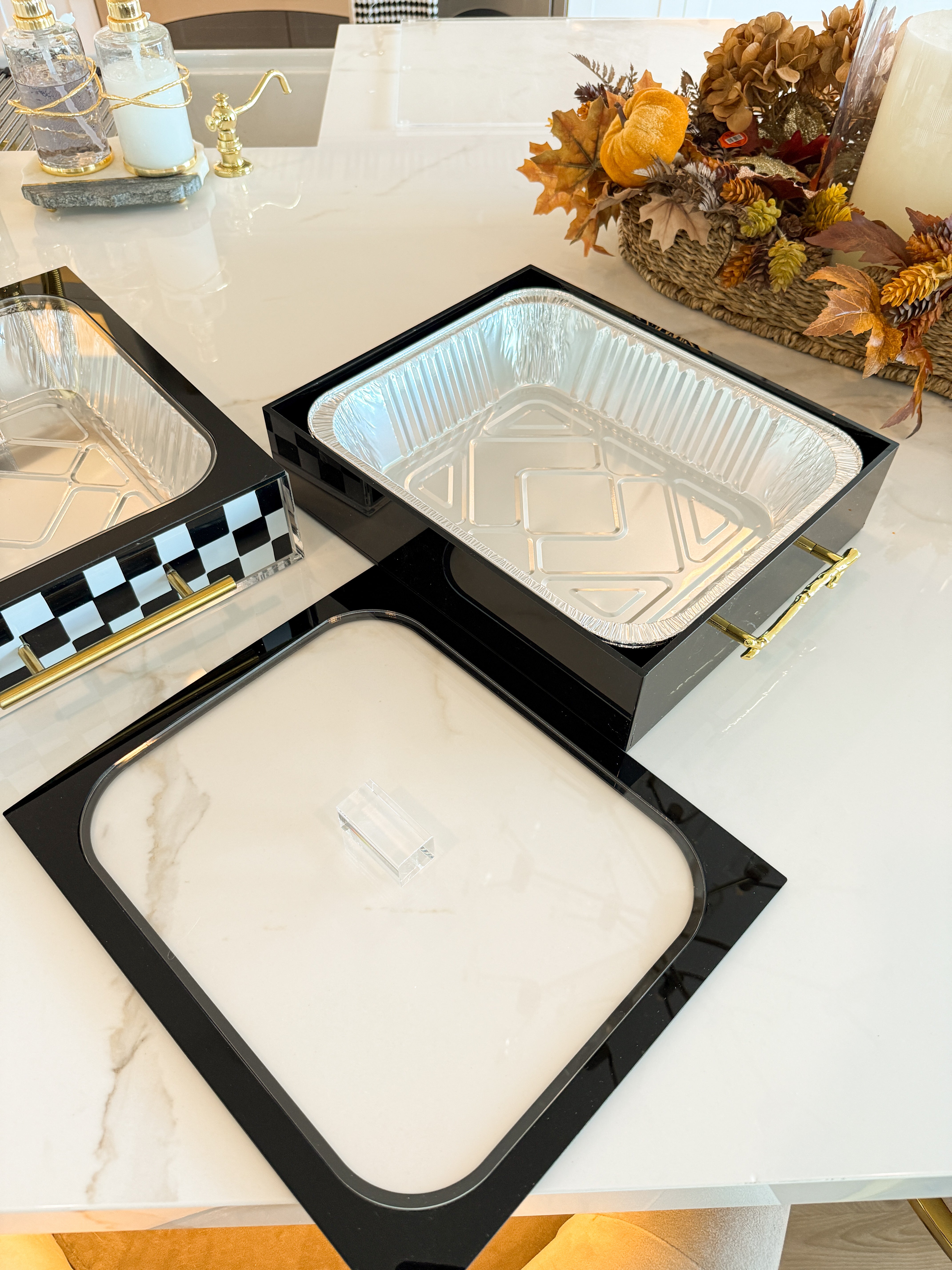 Acrylic Pan Holder Server With Gold Handles