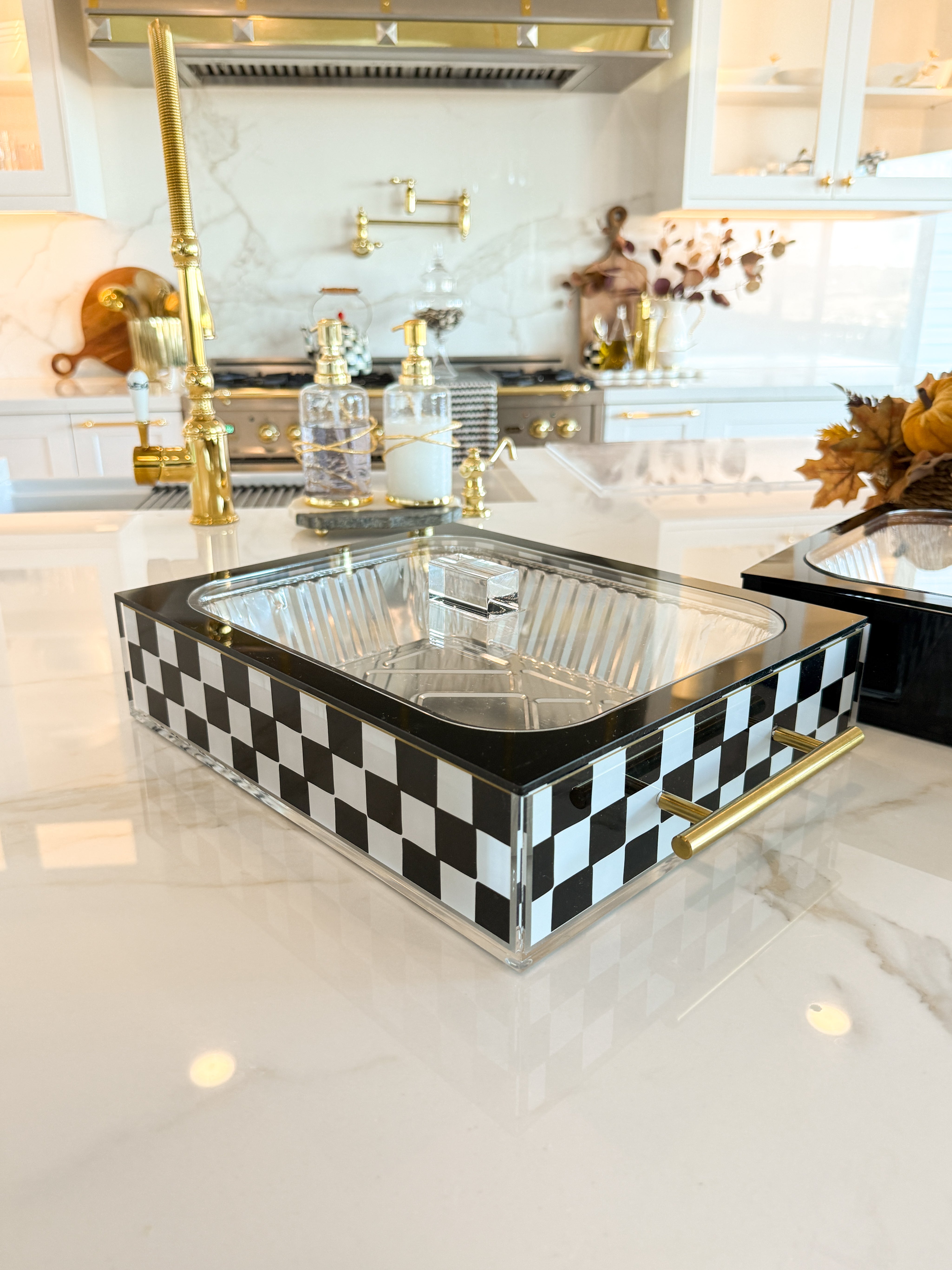 Acrylic Pan Holder Server With Gold Handles