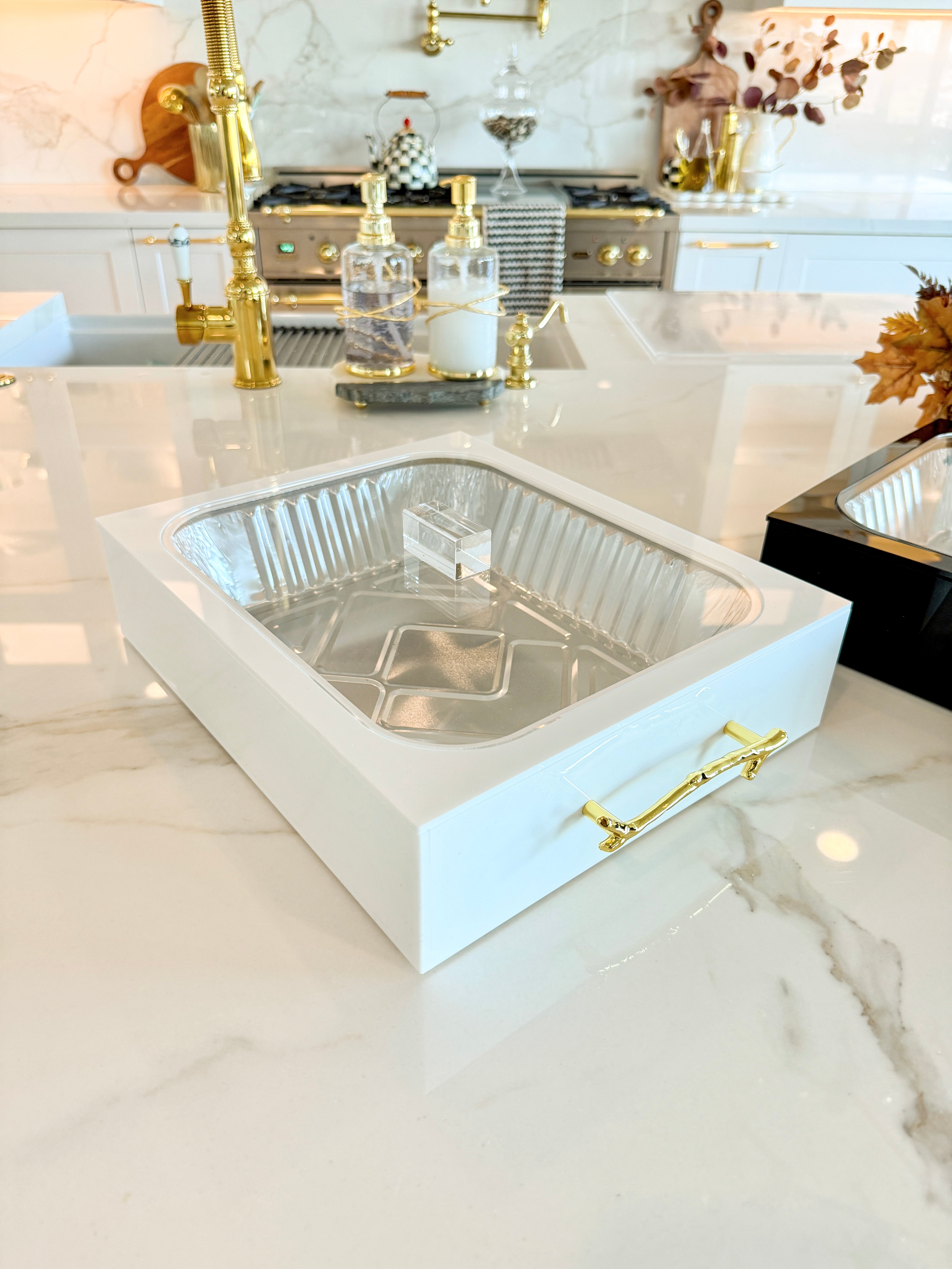 Acrylic Pan Holder Server With Gold Handles