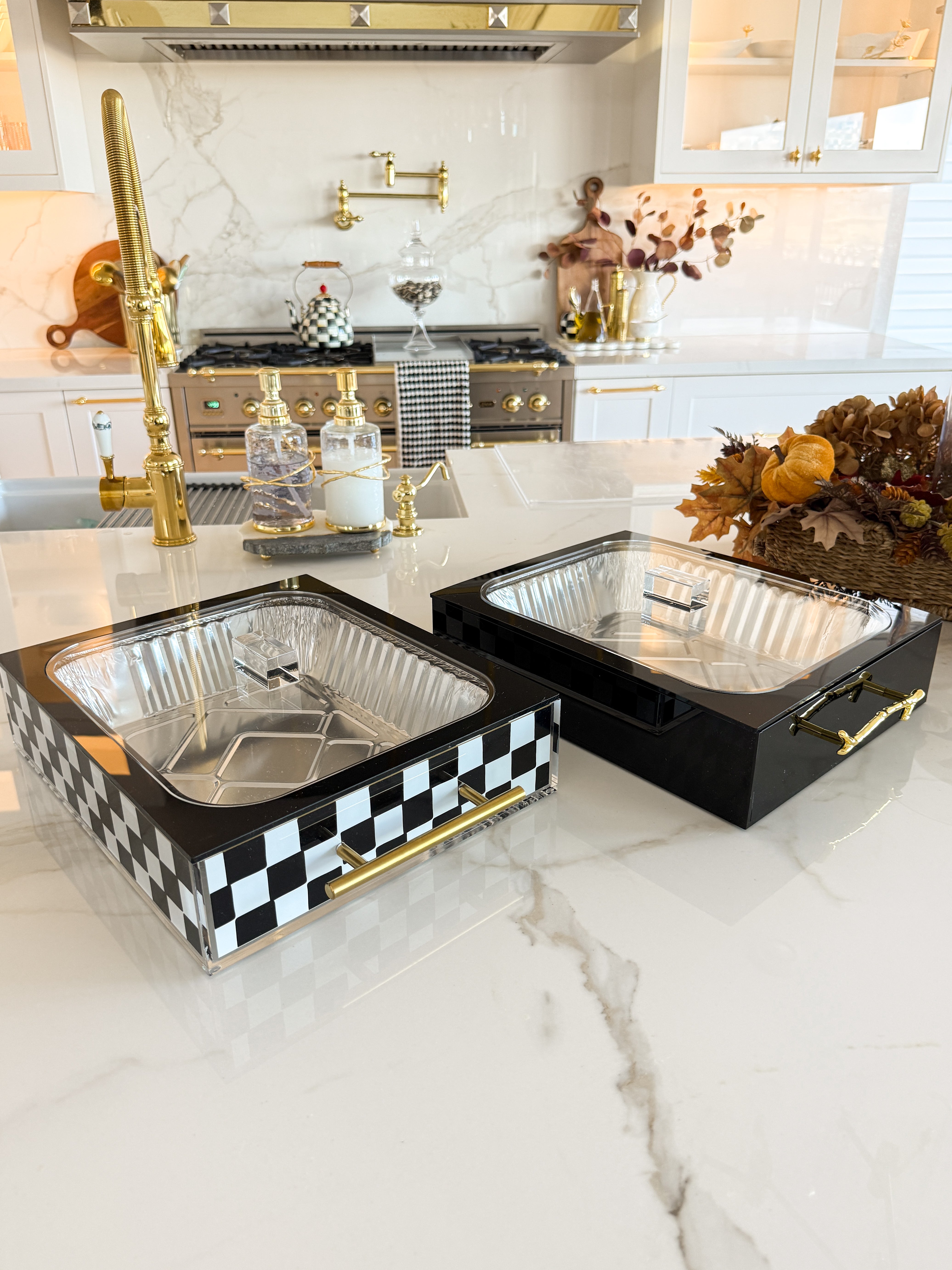 Acrylic Pan Holder Server With Gold Handles