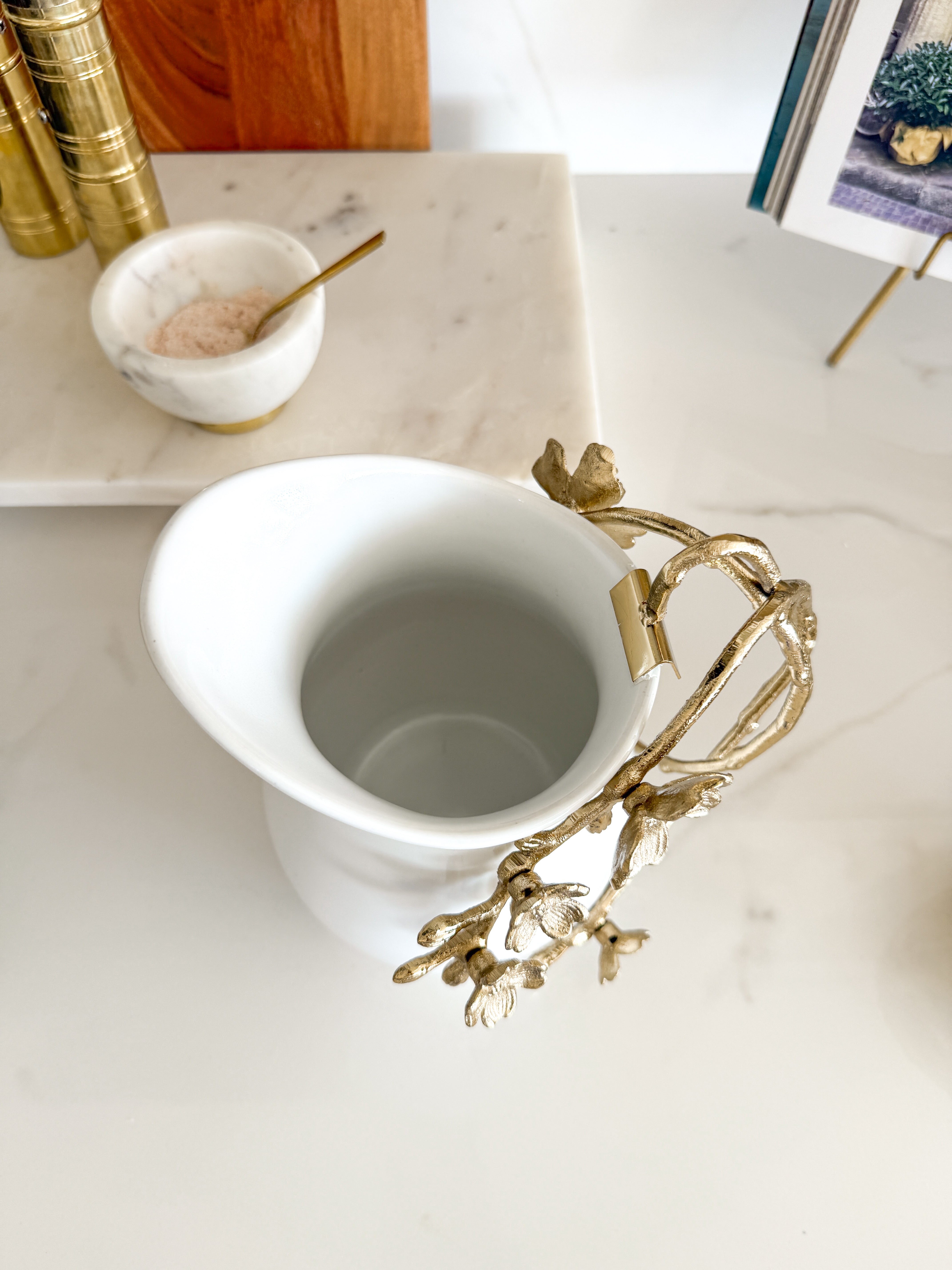 Gold Floral Branch Ceramic Pitcher