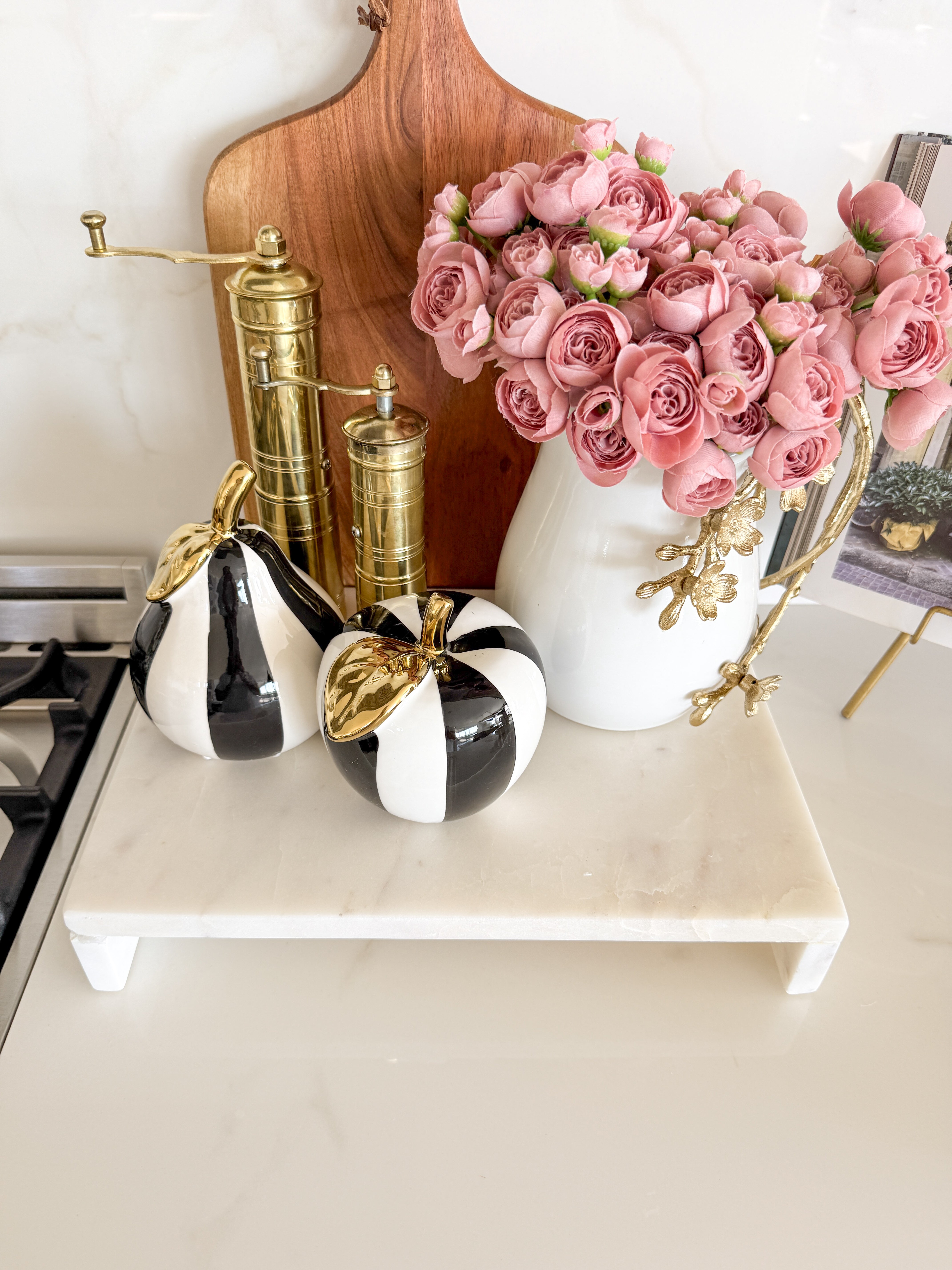 Black and White Striped Fruit Accent
