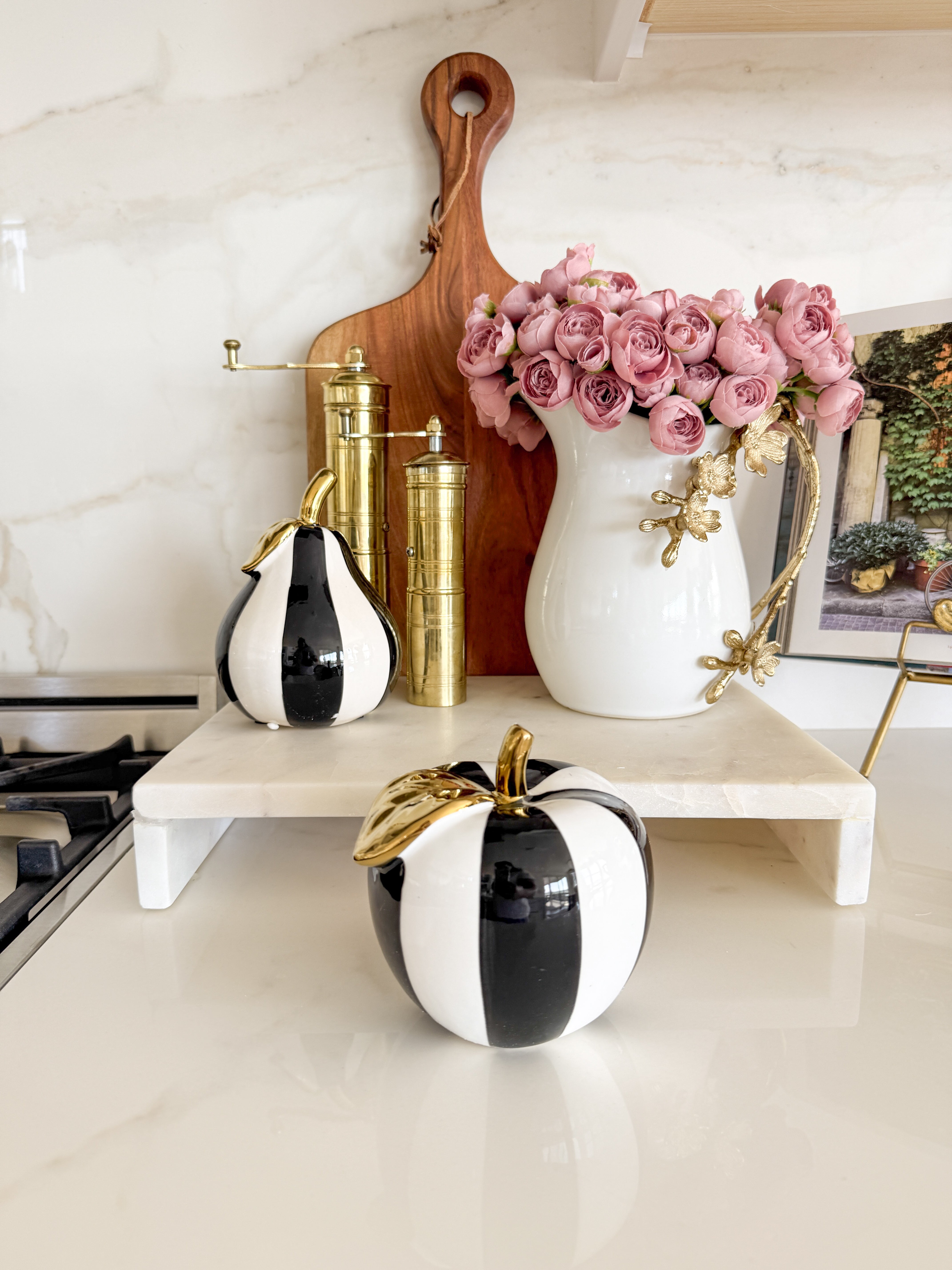 Black and White Striped Fruit Accent