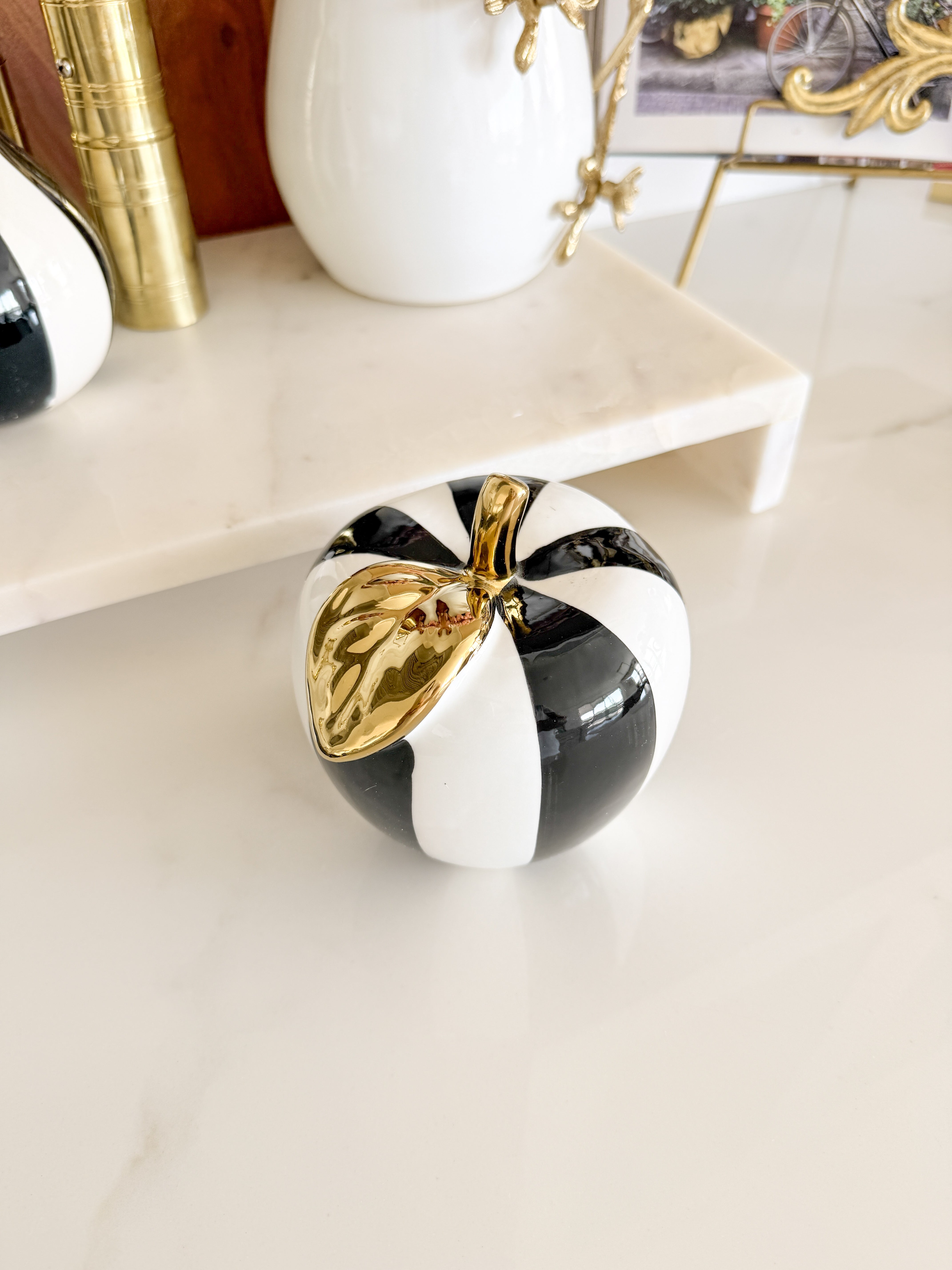 Black and White Striped Fruit Accent
