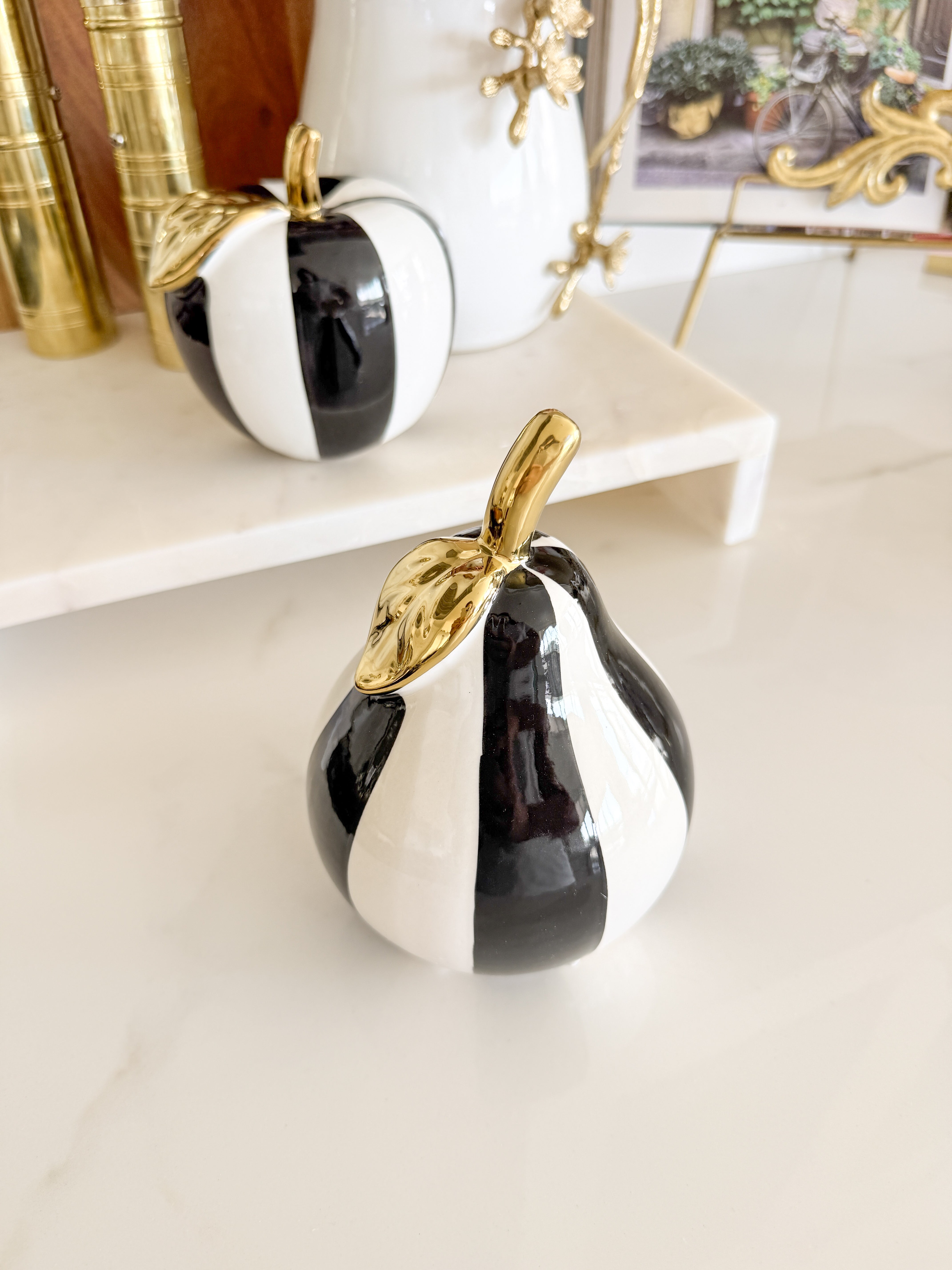 Black and White Striped Fruit Accent