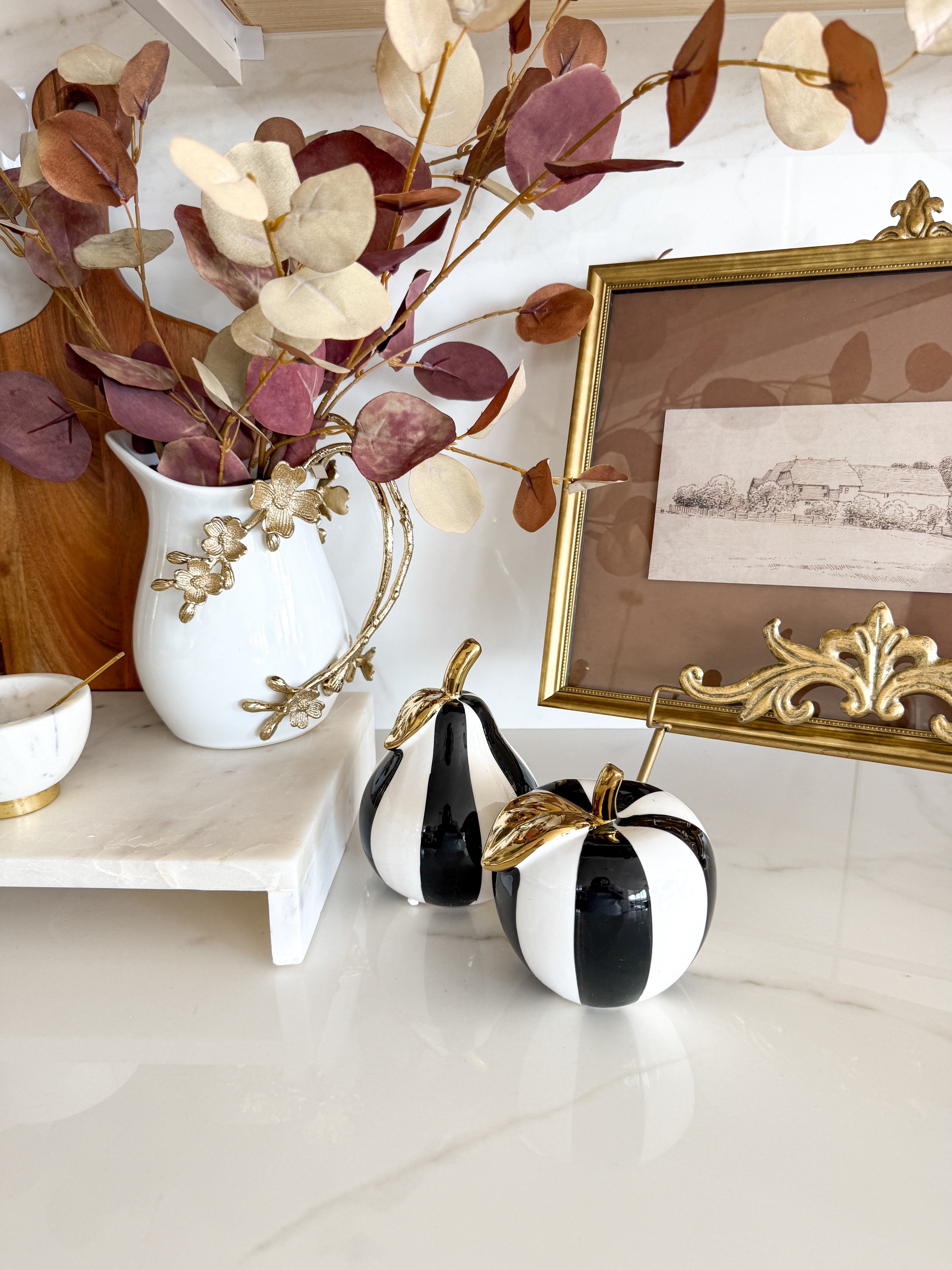 Black and White Striped Fruit Accent