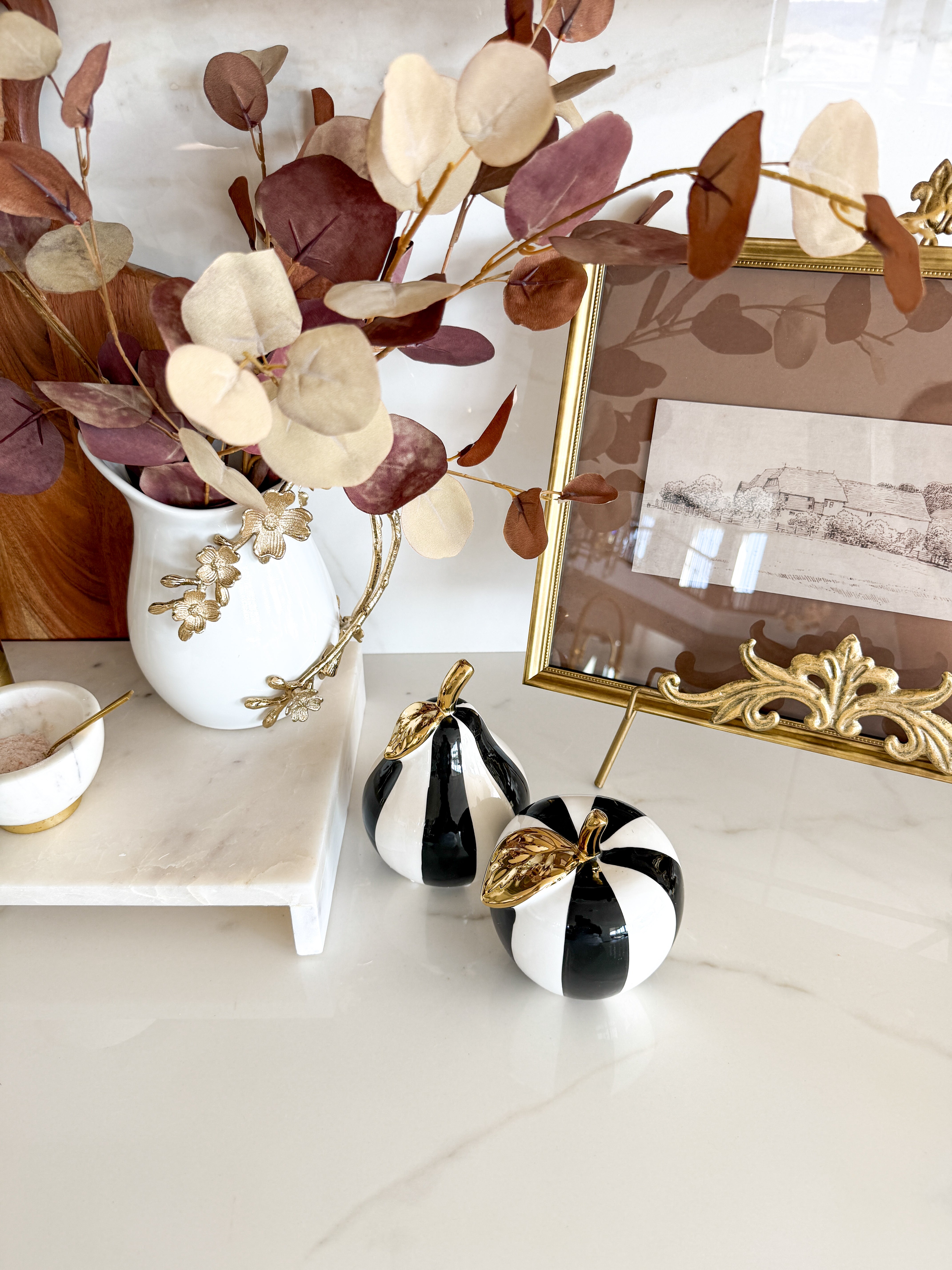 Black and White Striped Fruit Accent
