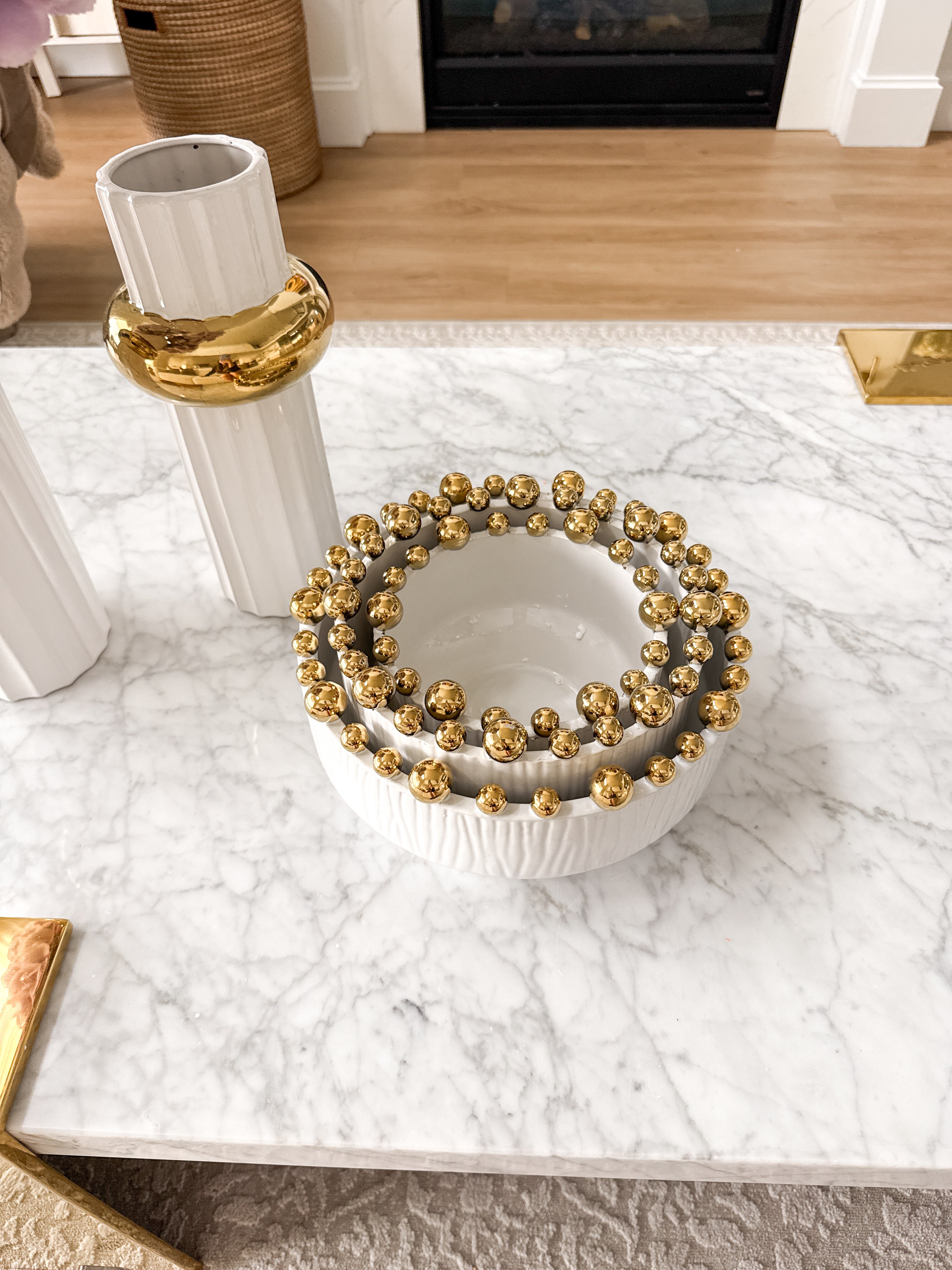 White Bowl with Gold Beaded Rim (Set of 3)