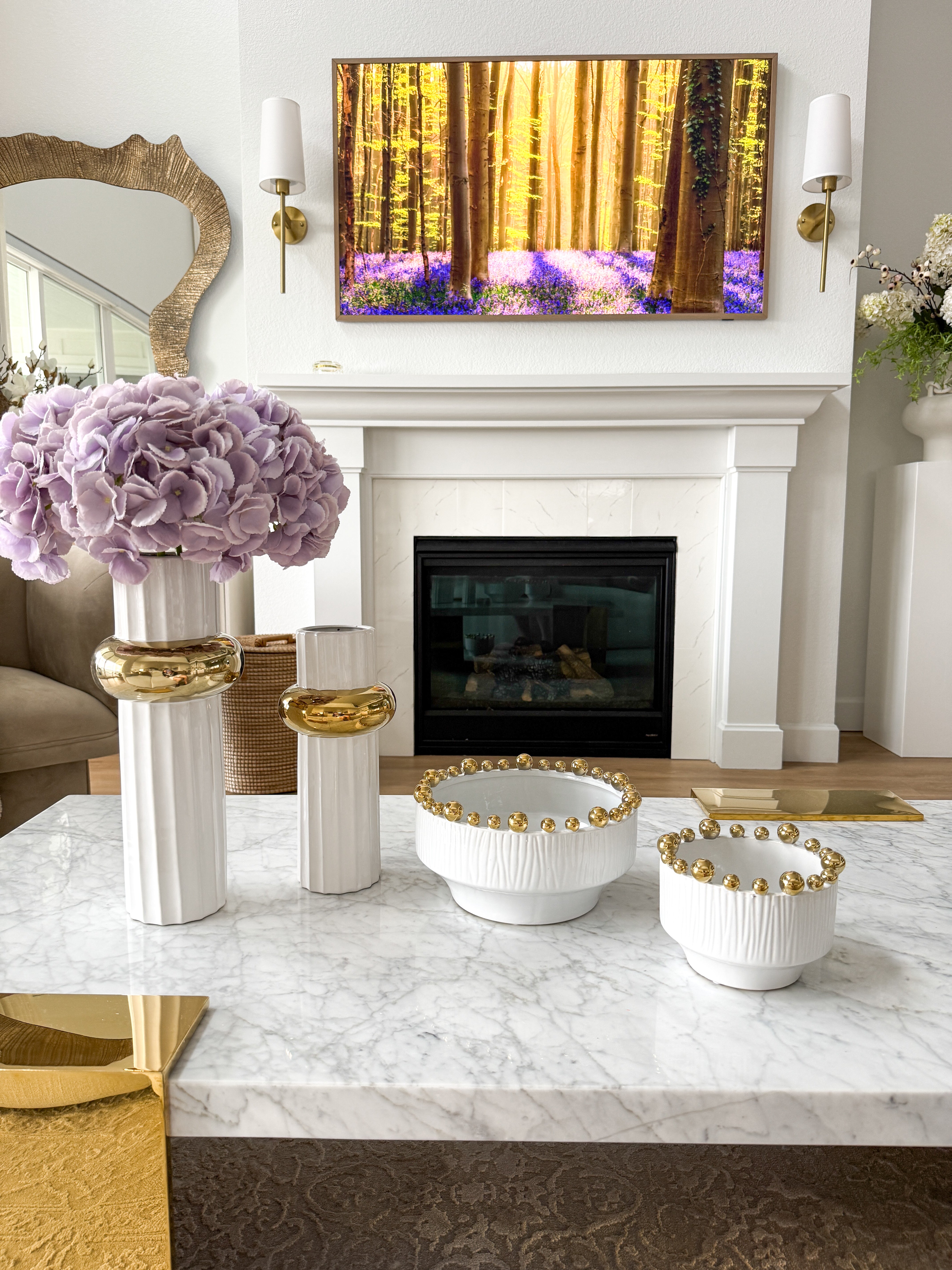 White Bowl with Gold Beaded Rim (Set of 3)