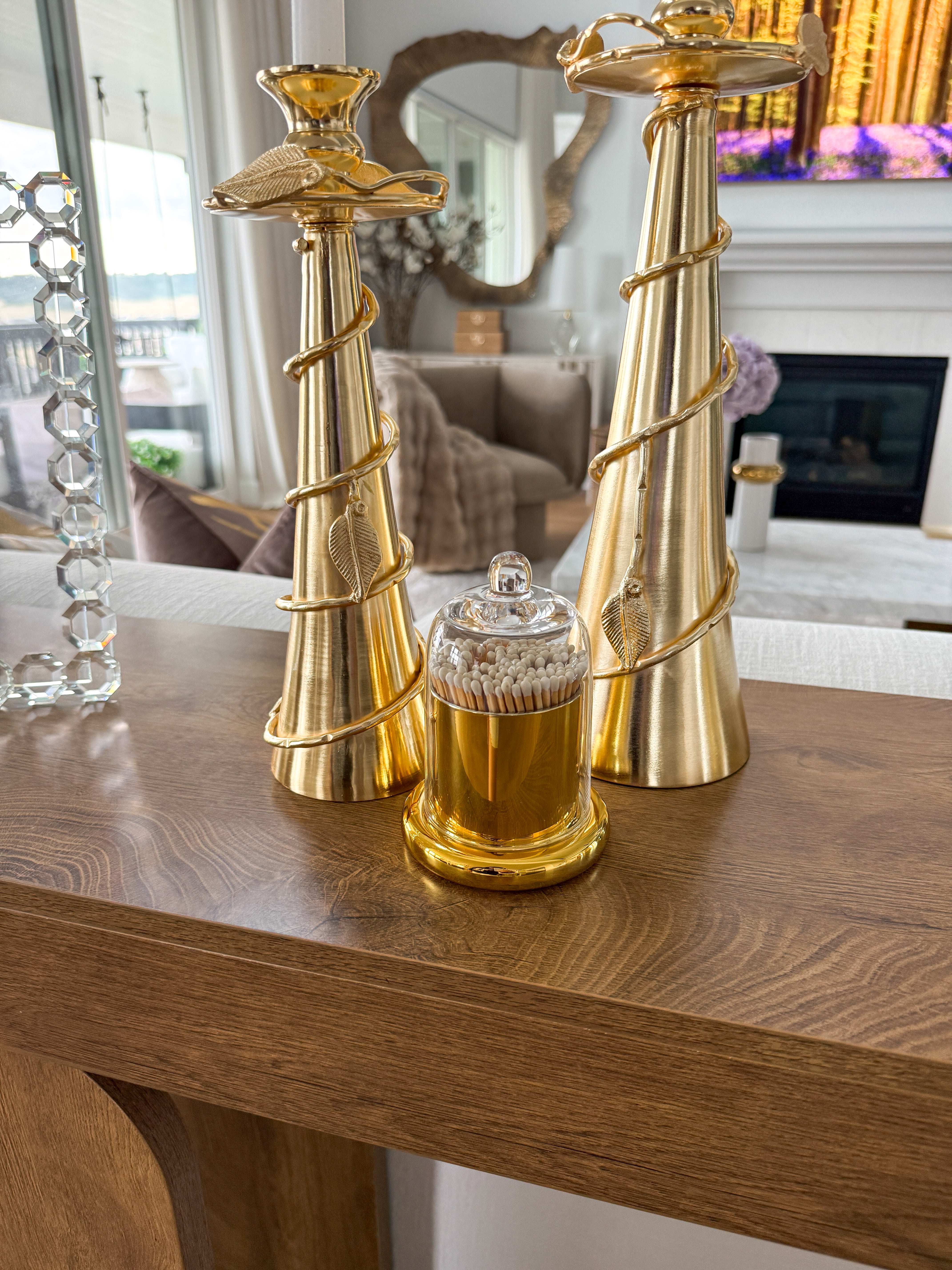 Gold Glass Match Holder Jar