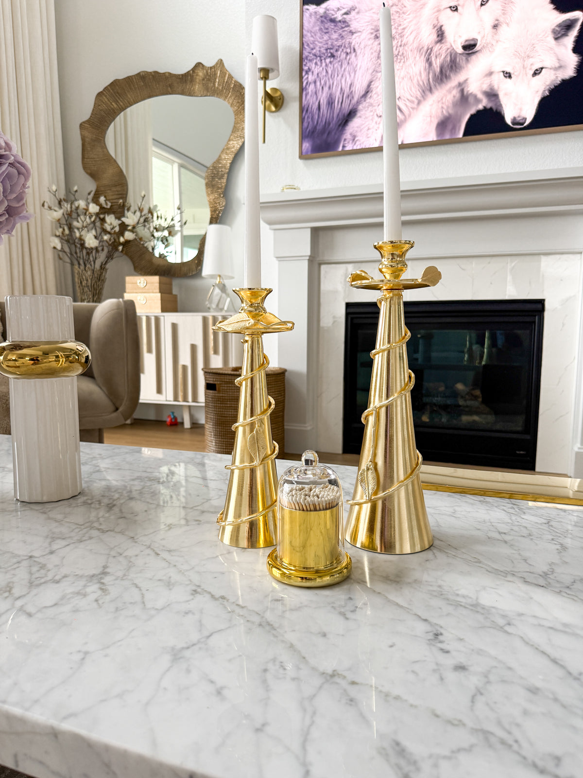 Gold Glass Match Holder Jar