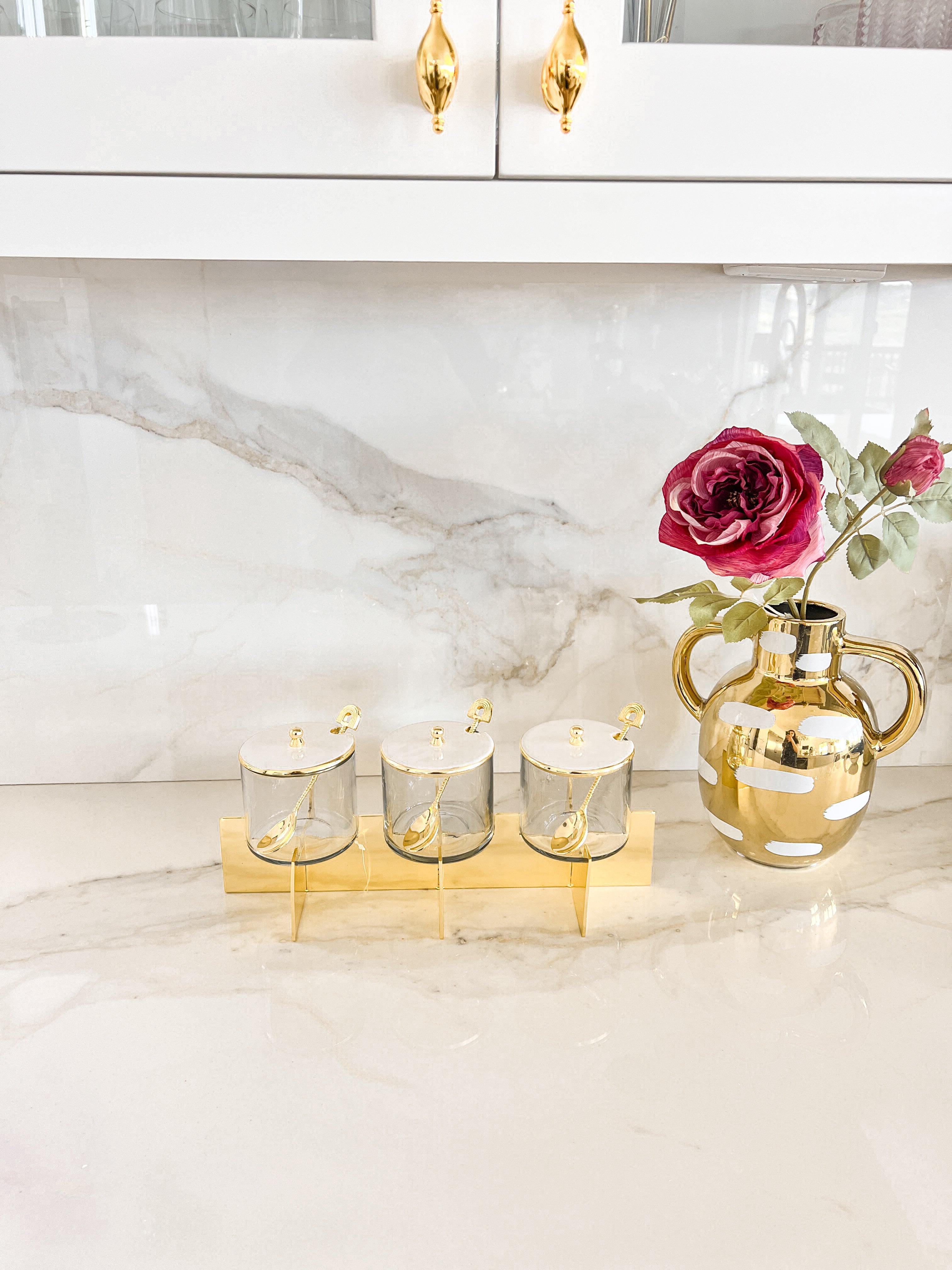 Gold Glass Canister with Metal Stand