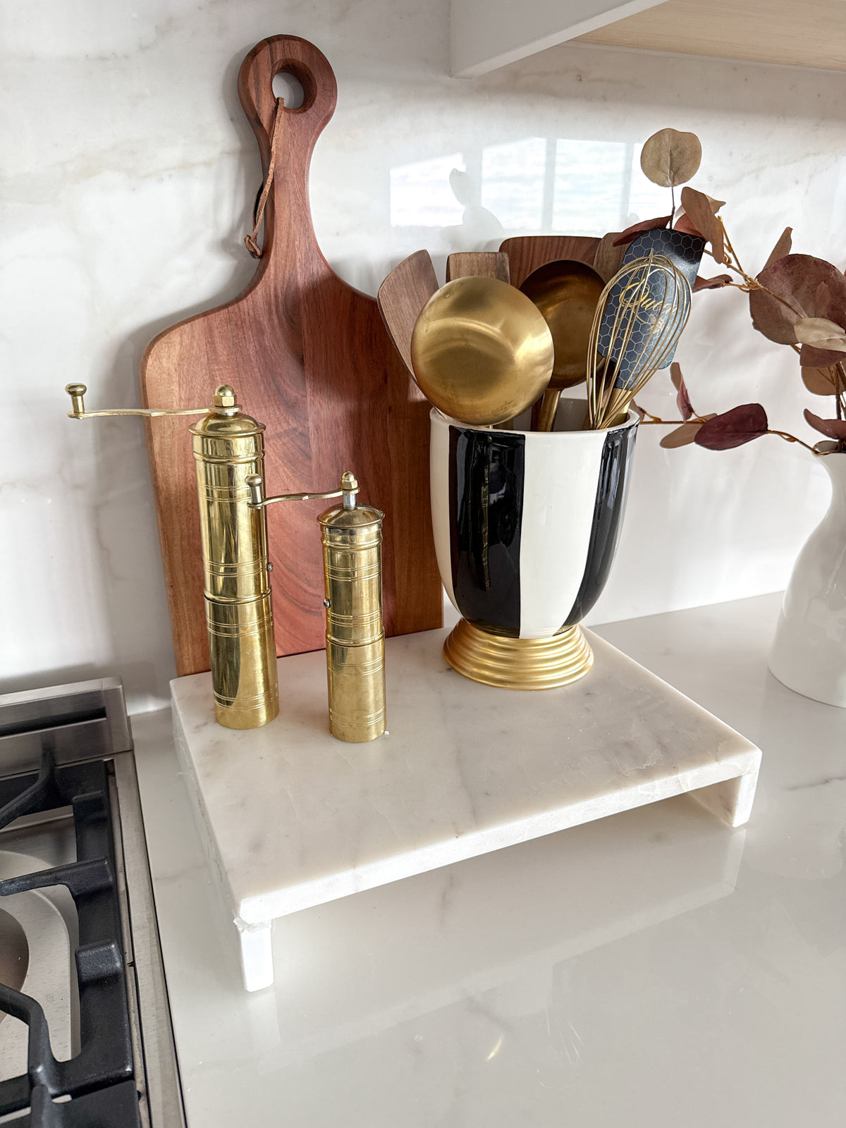 Black and White Striped Ceramic Utensil Holder