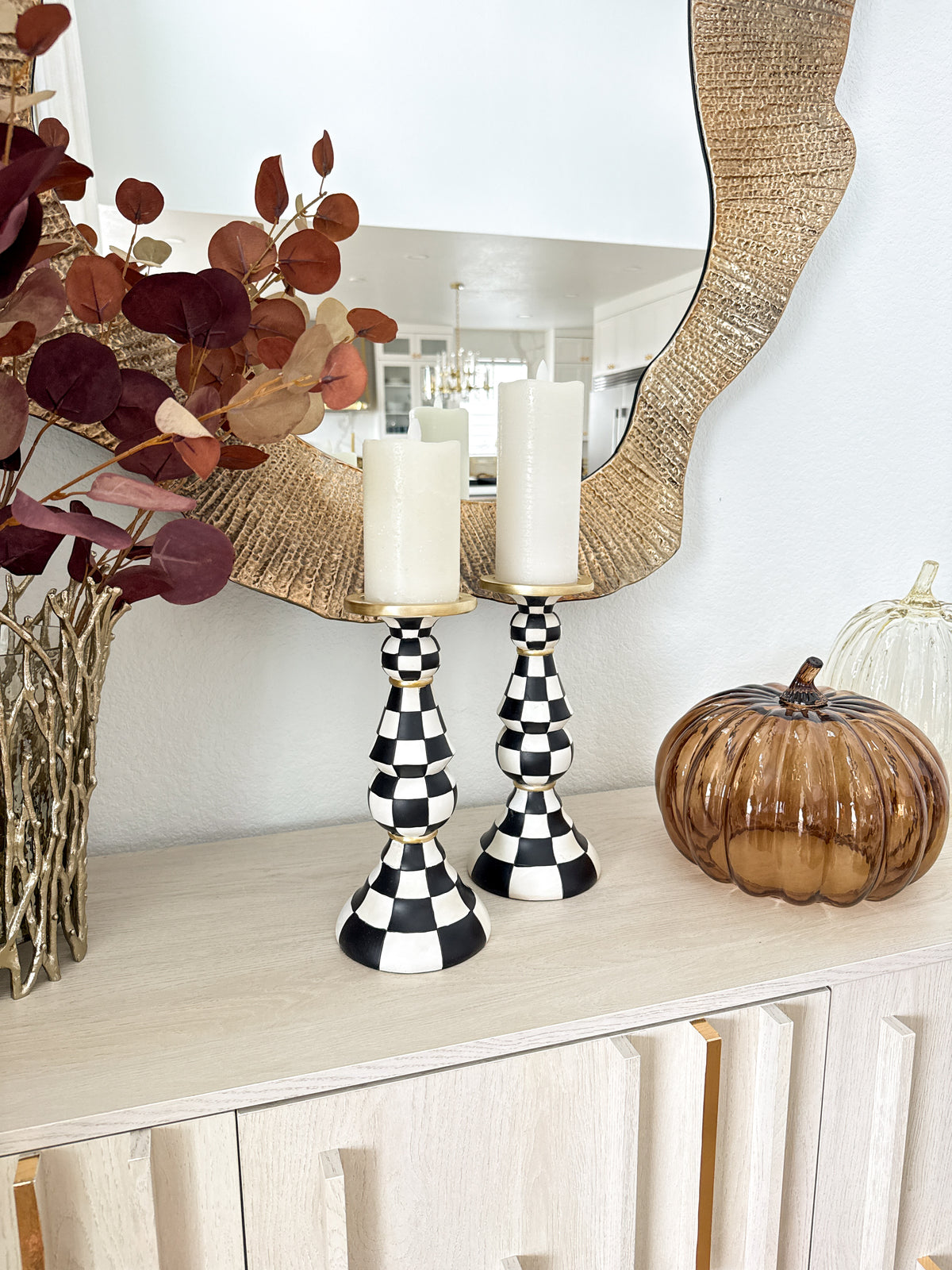 Black and White Checkered Pillar Candle Holder