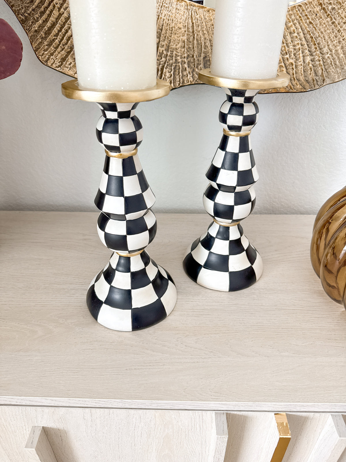 Black and White Checkered Pillar Candle Holder