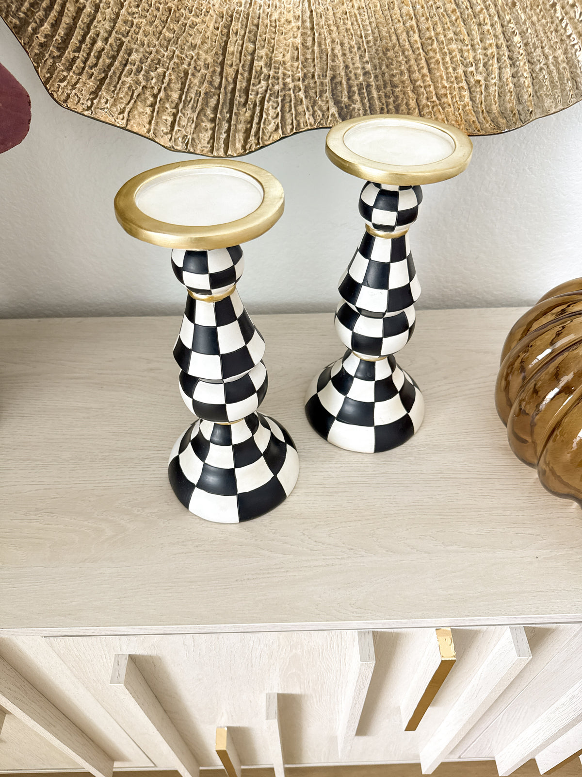 Black and White Checkered Pillar Candle Holder