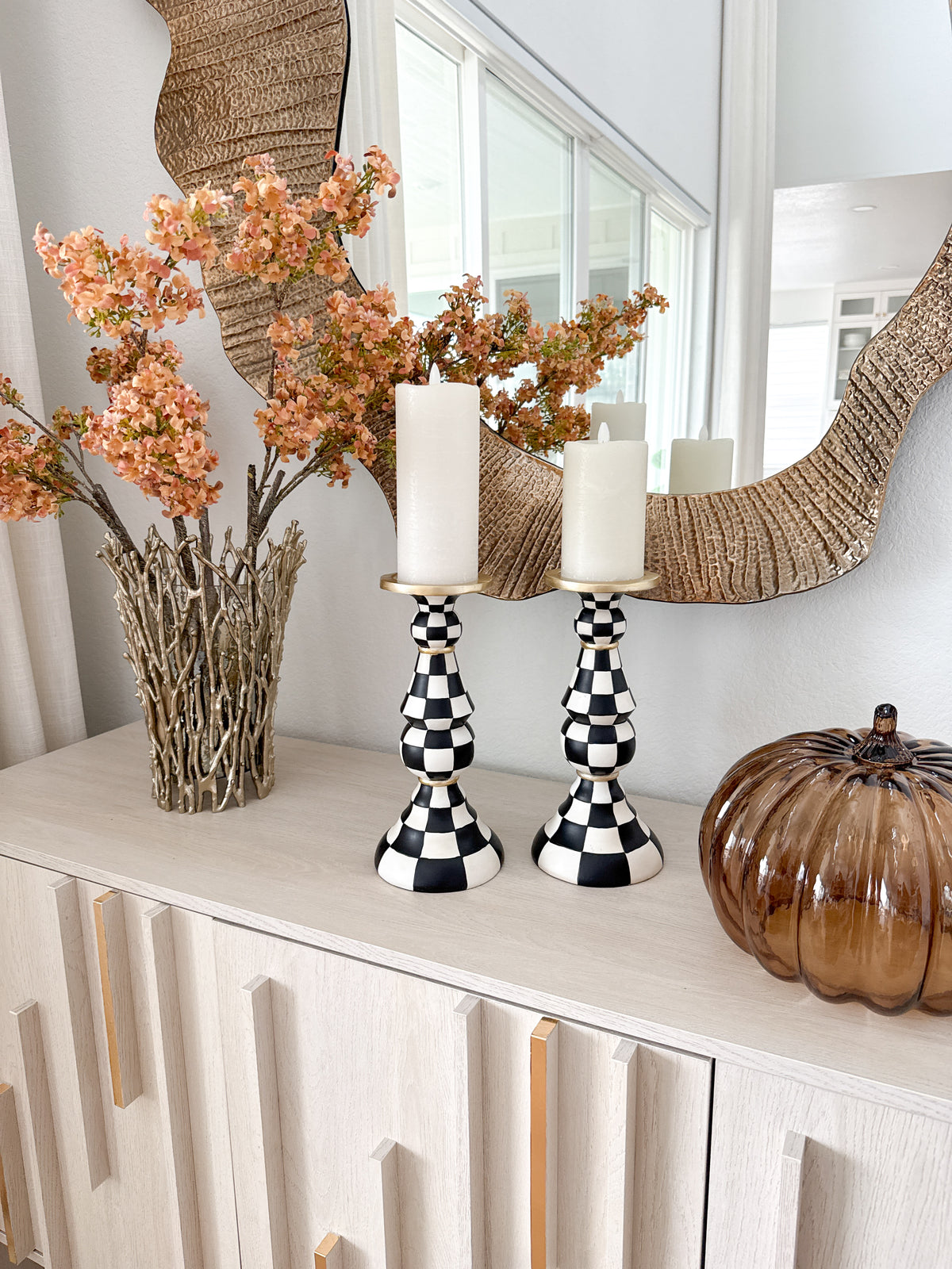 Black and White Checkered Pillar Candle Holder