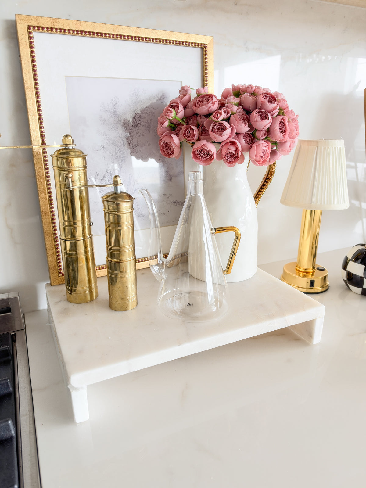 Glass Oil Dispenser with Gold Handle