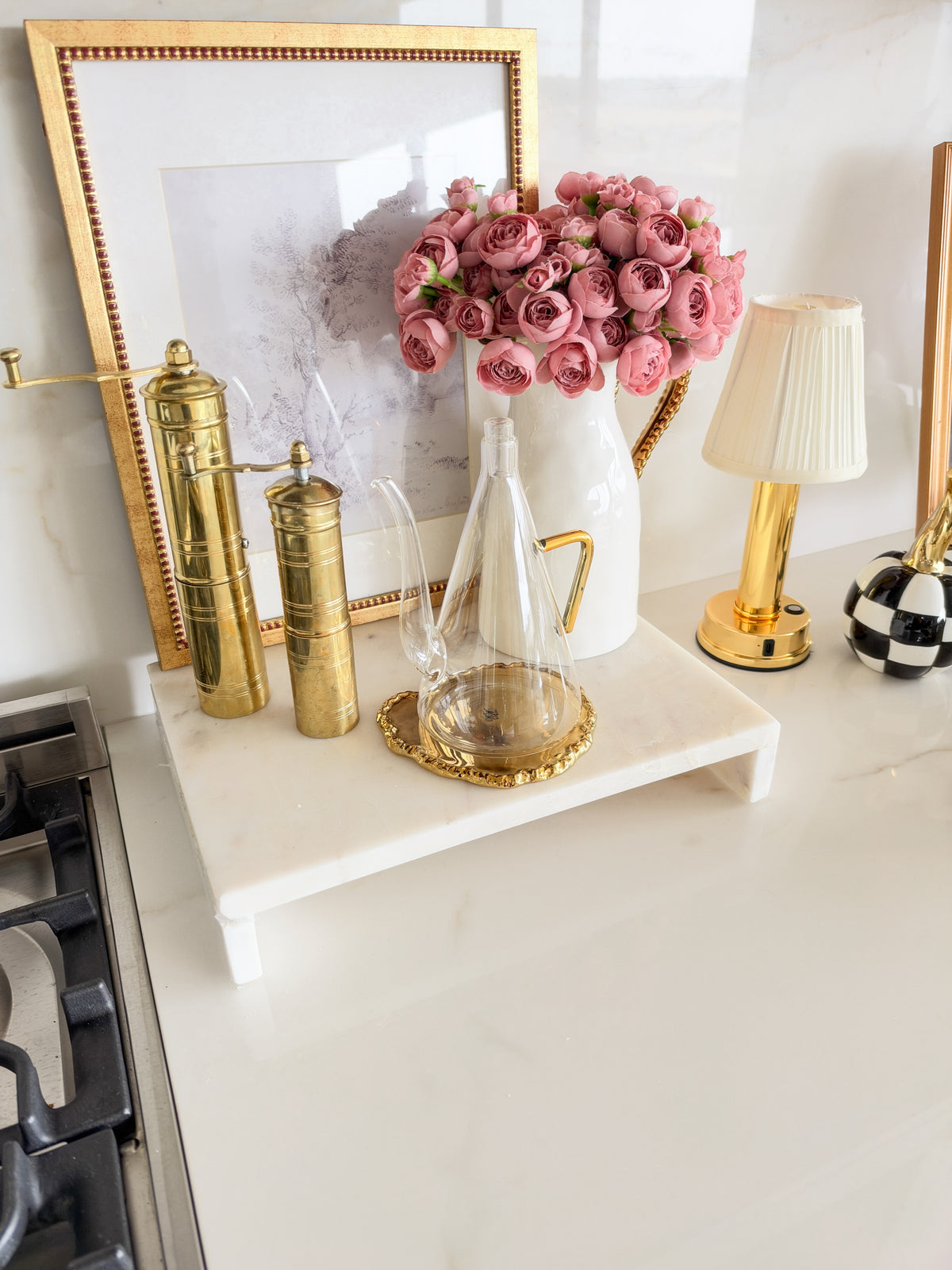 Glass Oil Dispenser with Gold Handle