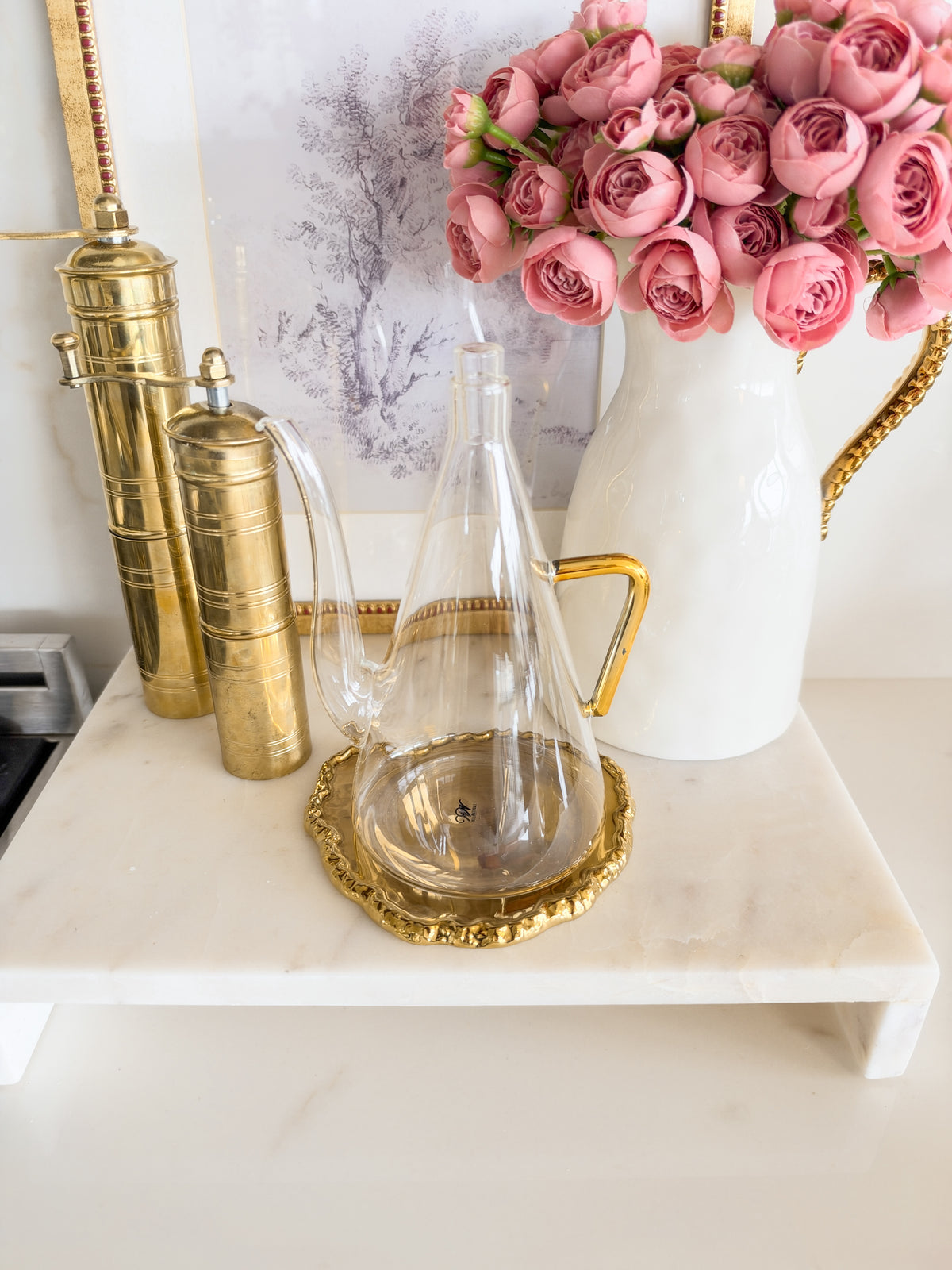Glass Oil Dispenser with Gold Handle