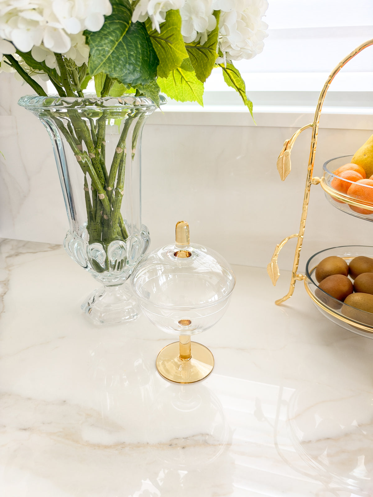 Glass Footed Jar with Amber Knob
