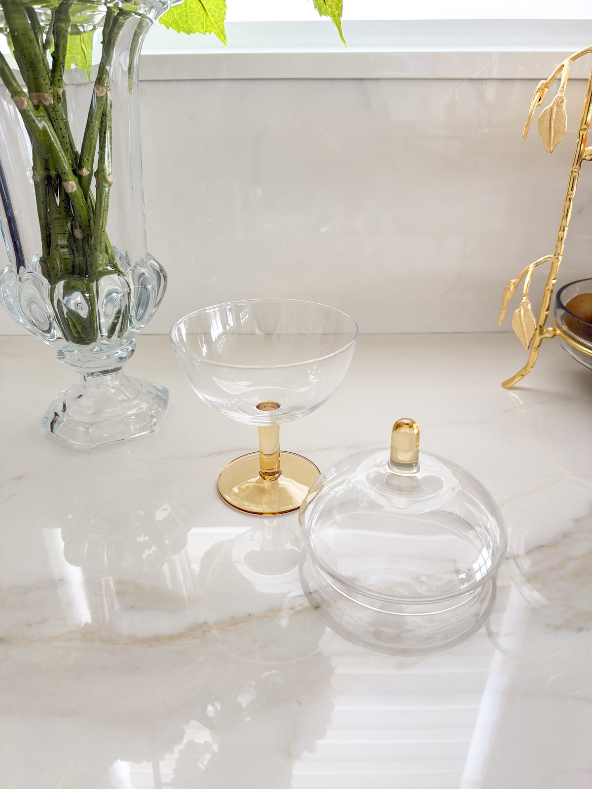 Glass Footed Jar with Amber Knob