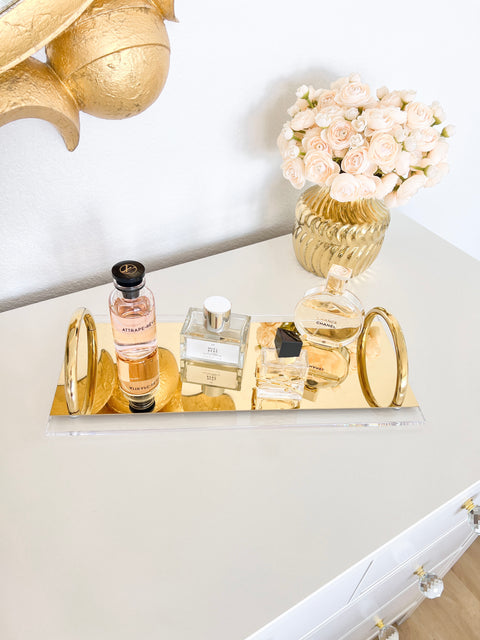 Acrylic Vanity Tray with Gold Handles