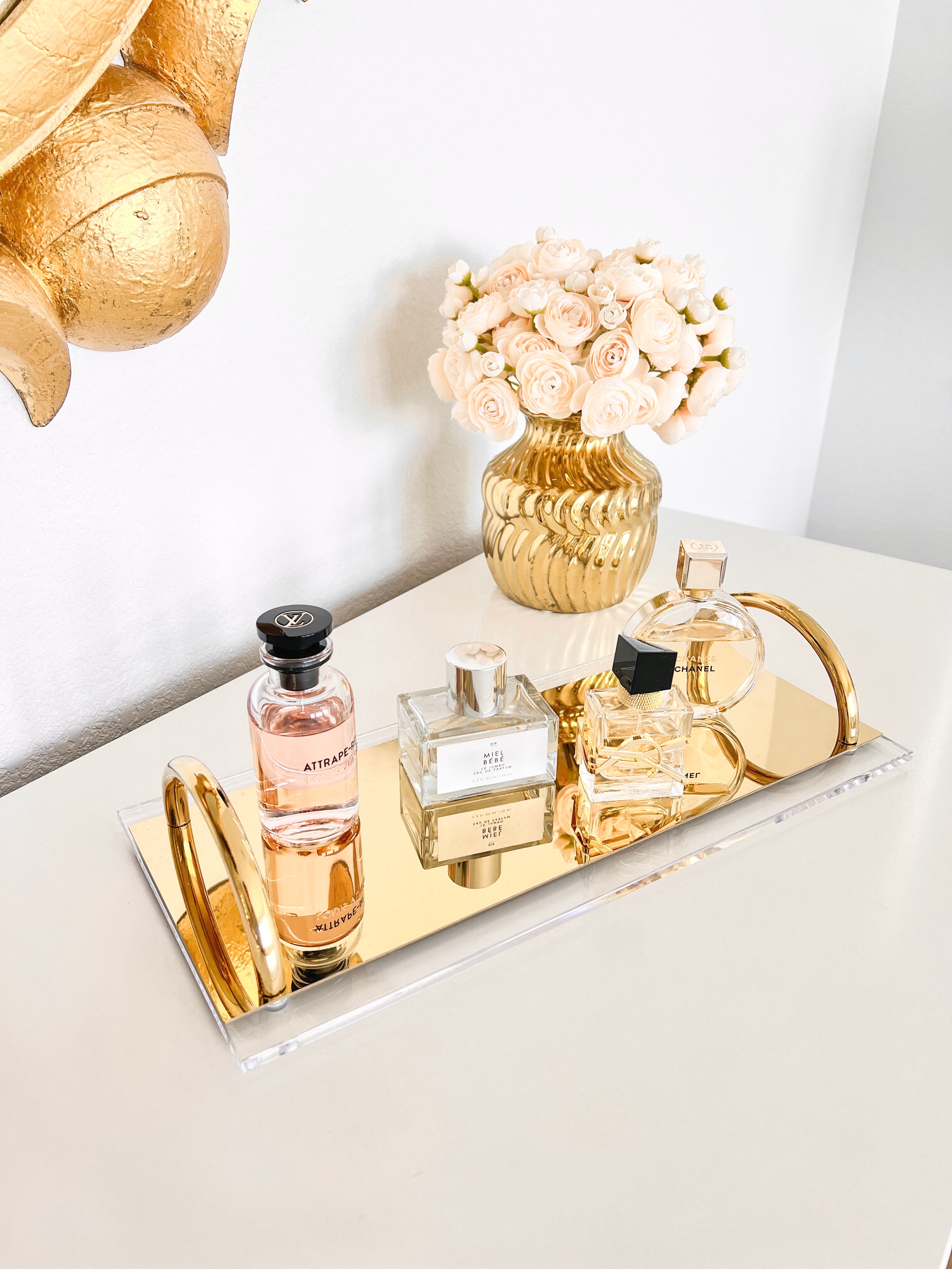 Acrylic Vanity Tray with Gold Handles Acrylic Vanity Tray with Gold Handles