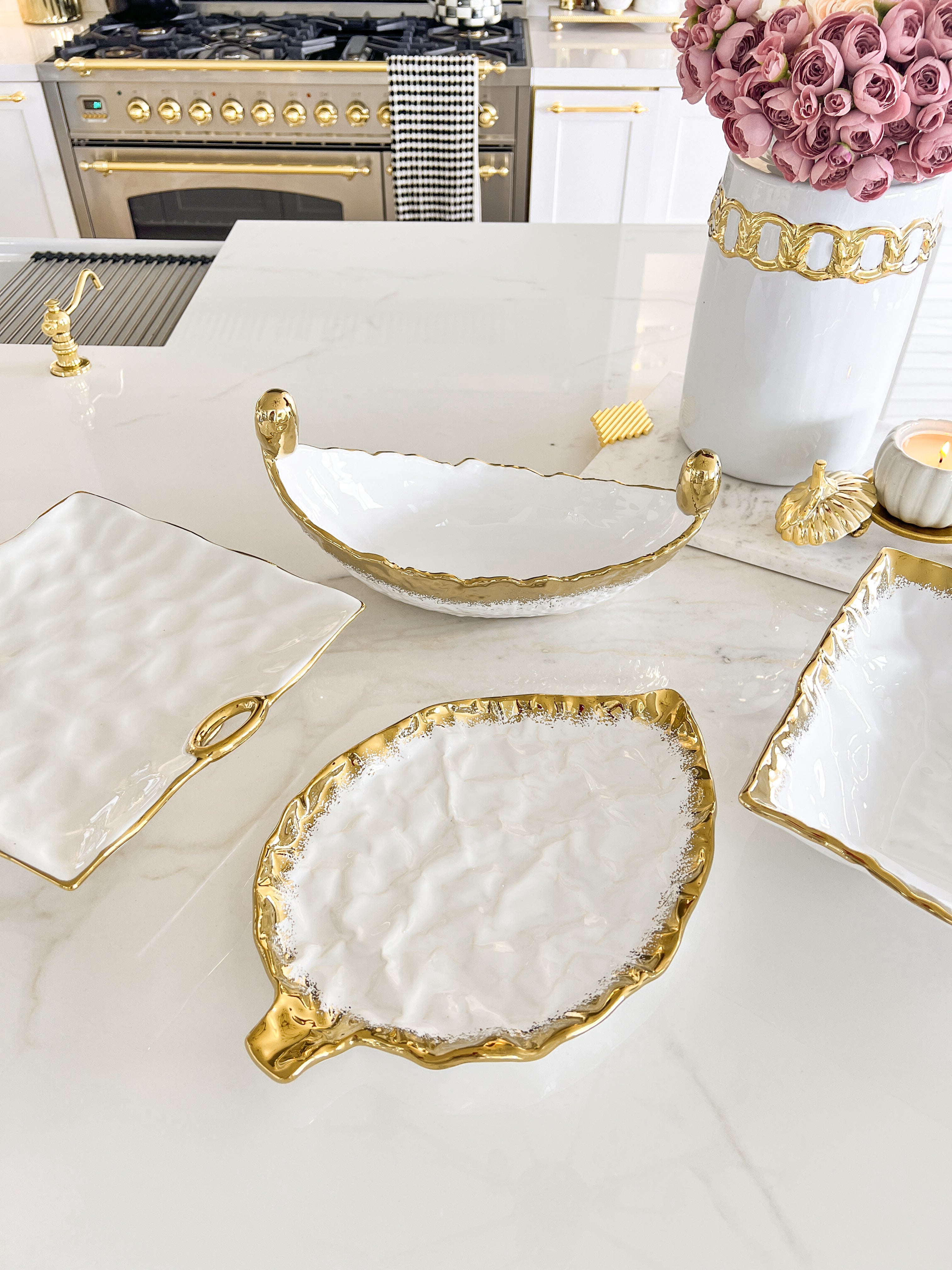 White and Gold Speckled Edge Serveware