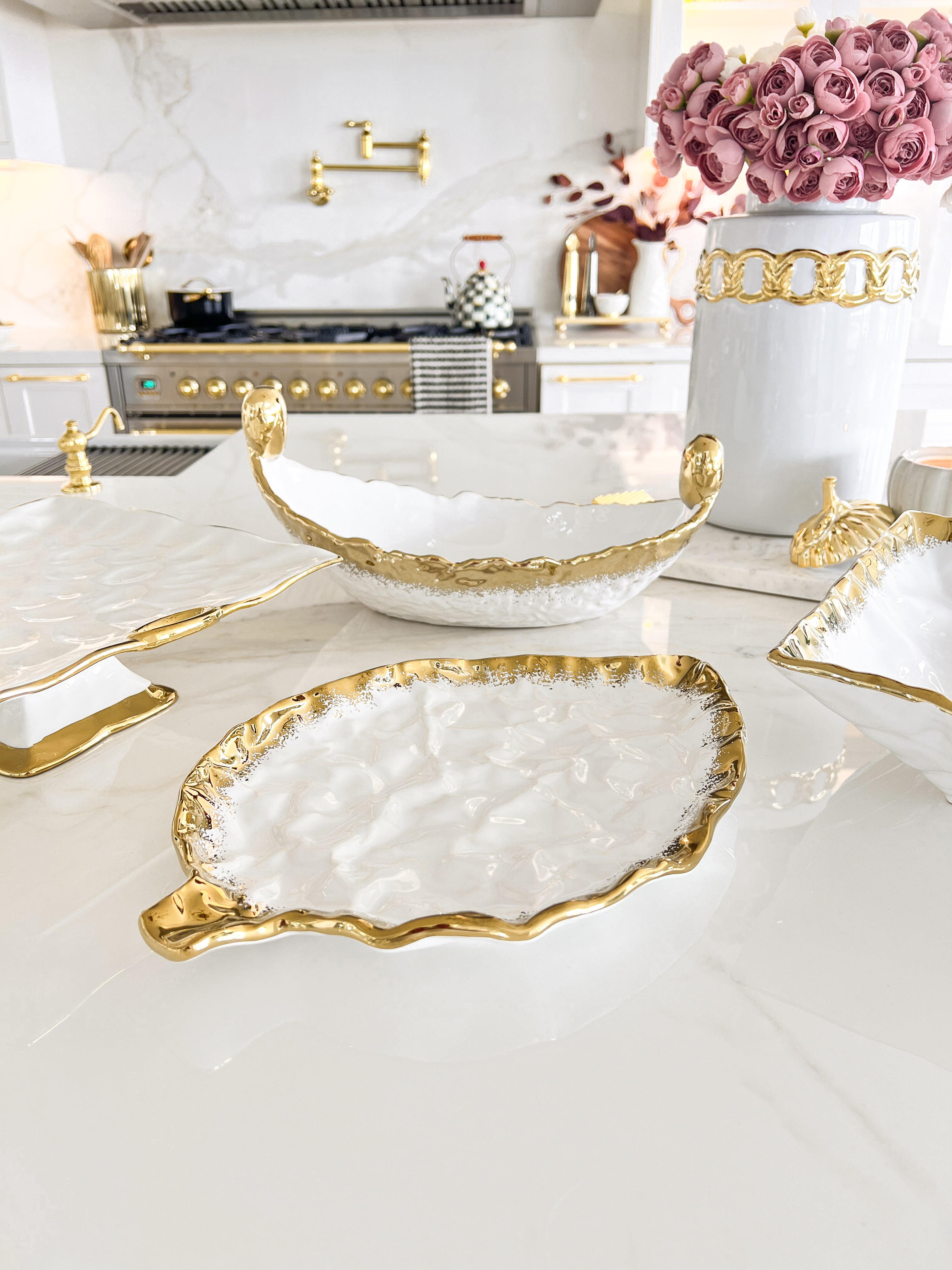 White and Gold Speckled Edge Serveware